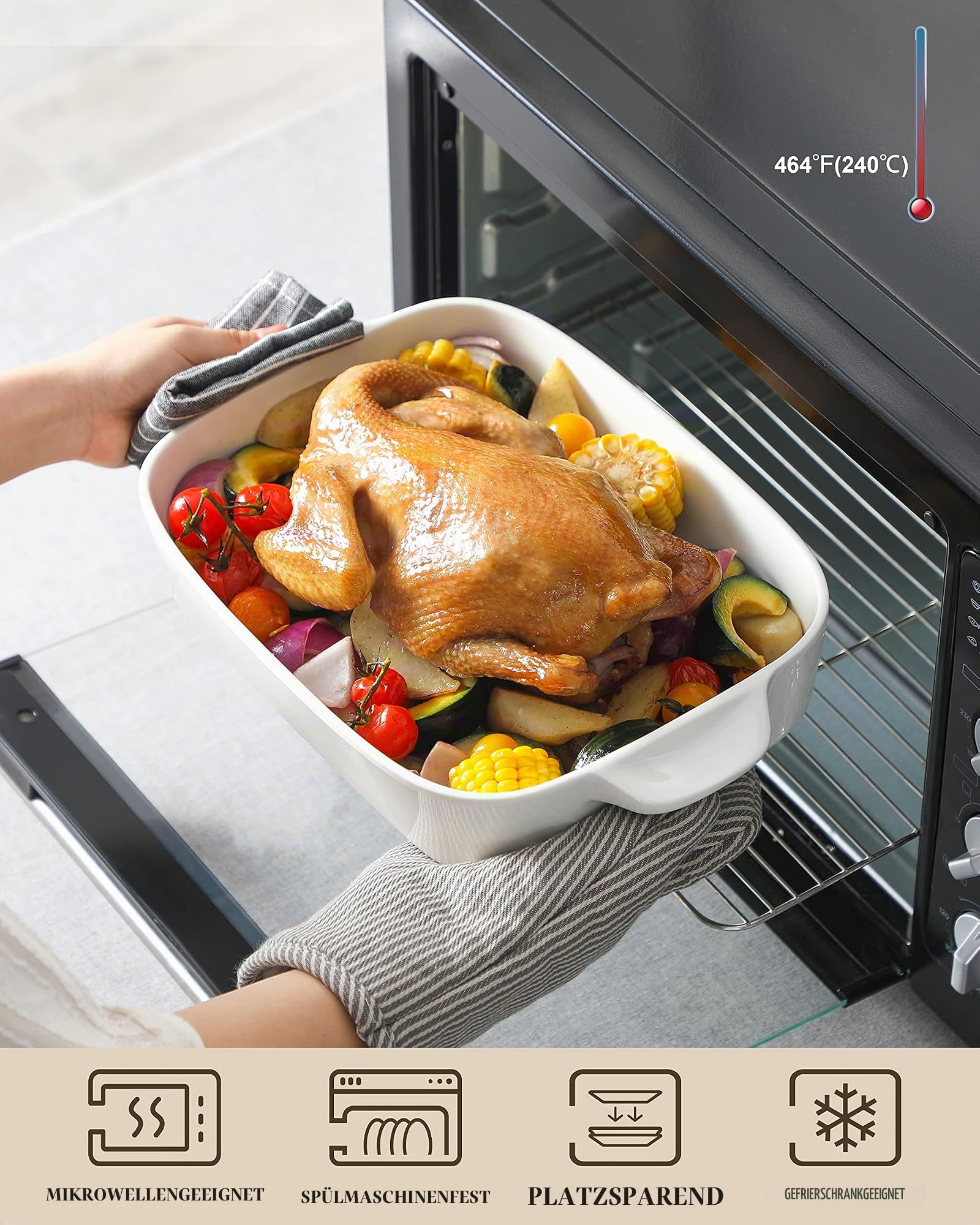 MALACASA, Serie Bake. Bake, 3 teilig Auflaufformen für den Ofen, Porzellan Backformen Set Durable Casserole Dish Set Lasagne Pan tief, Keramik Backformen Sets mit Griffen, Weiß (26cm/31cm/36cm)