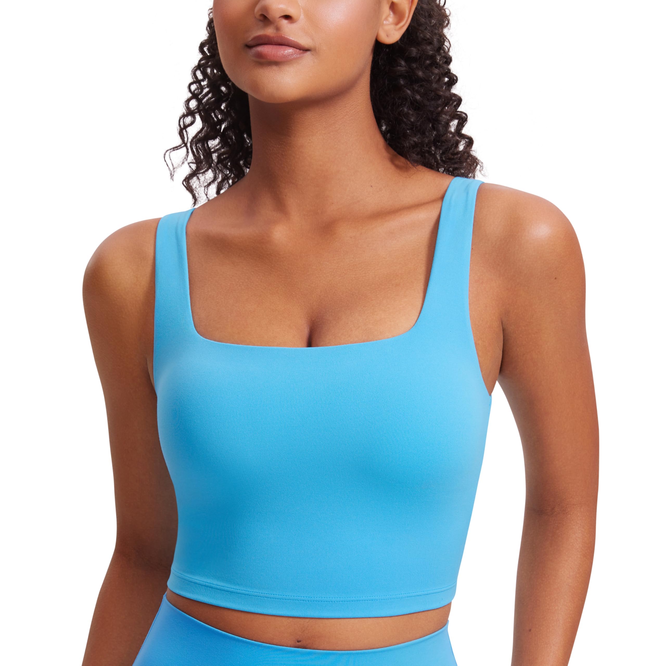 CRZ YOGA Women's Butterluxe Square Neck Sports Bra Padded Wireless Crop Top Gym