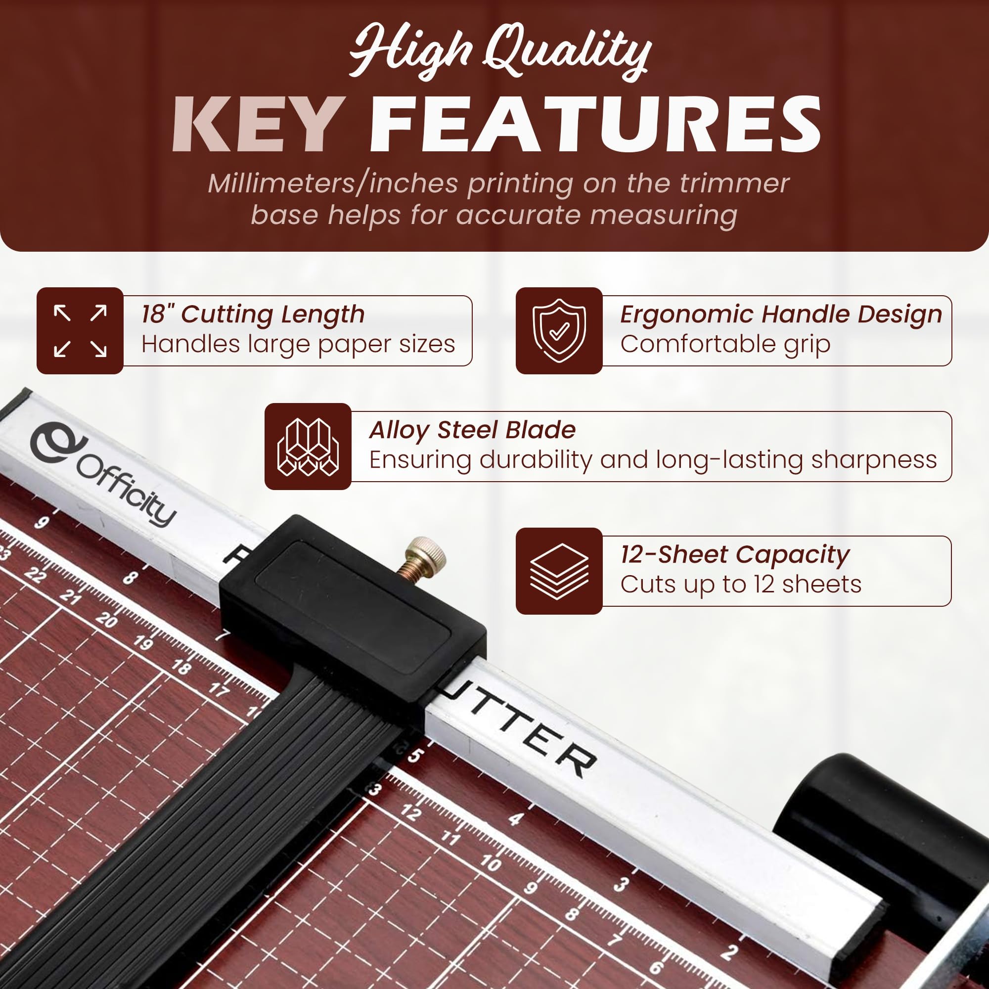 Condition photo showing New/Like New for Guillotine Paper Cutter Heavy Duty, 18" Cut Length Wooden Paper Trimmer Cuts 12 Sheets, Accurate & Safe Paper Slicer Cutter for Cardstock, Photos, Crafts, Office, Home & Classroom