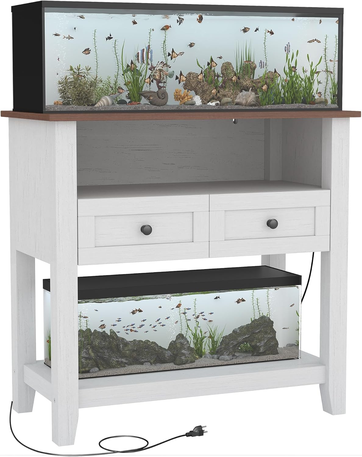 TrailBlaze Aquarium Stand for 20-29 Gallon Tanks - Heavy Duty Fish Tank Cabinet - Charging Station, Drawer & Open Storage - Supports Reptile, Turtle Tanks - 660 lbs Capacity