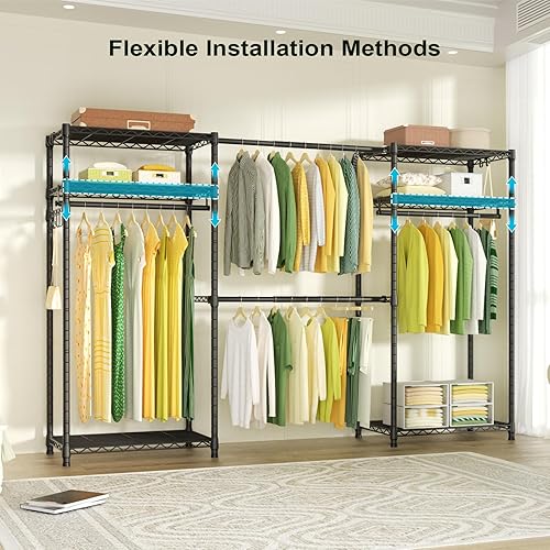 Miniatura 4 de Ulif E1 Heavy Duty Closet Garment Rack, 6 Tiers Adjustable Metal Freestanding Expandable Clothing Storage with 4 Hanger Rods, Easy to Assemble