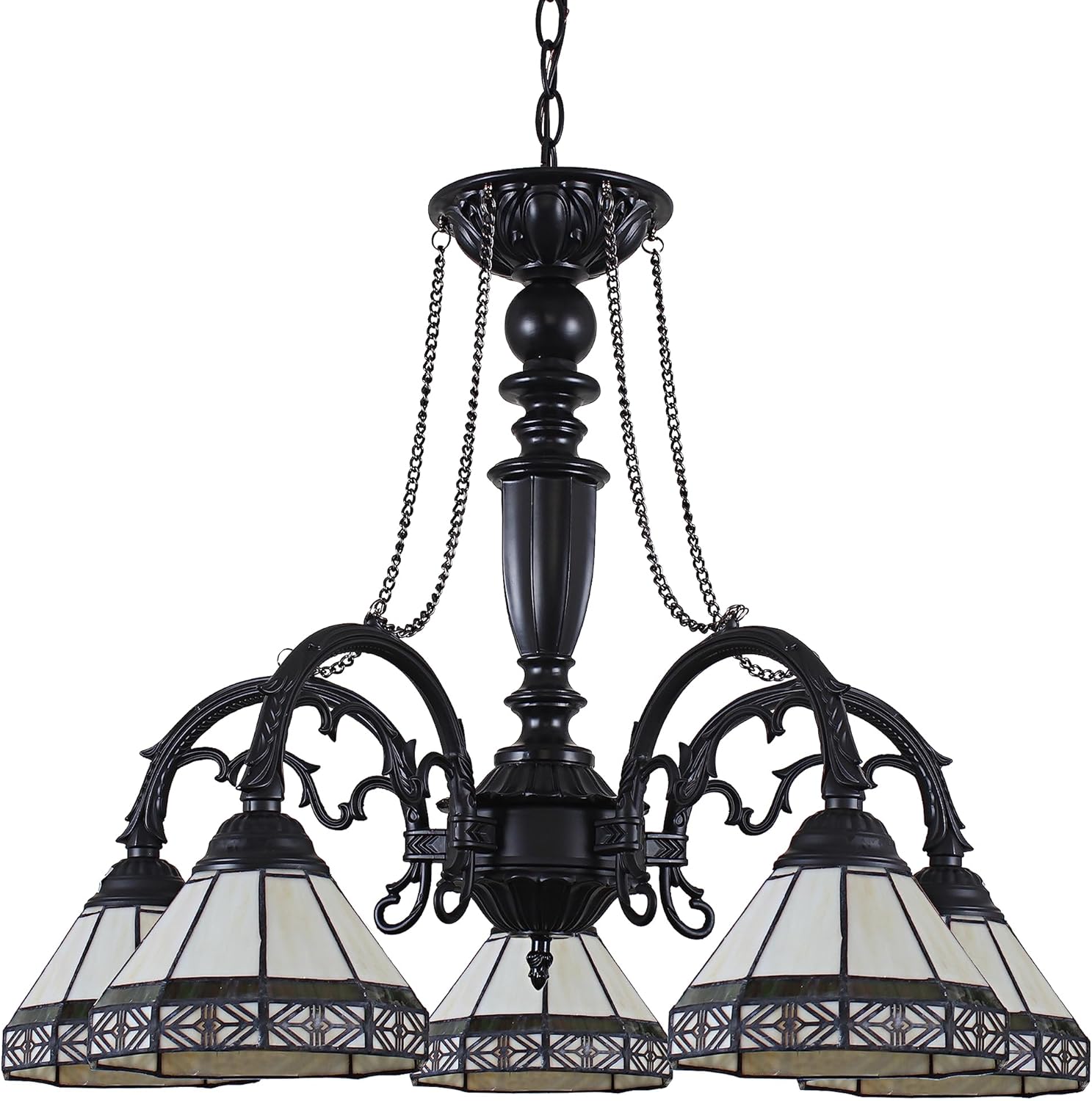 Chloe Lighting Belle Tiffany-Style 5 Light Mission Large Chandelier 27" Wide, Stained Glass