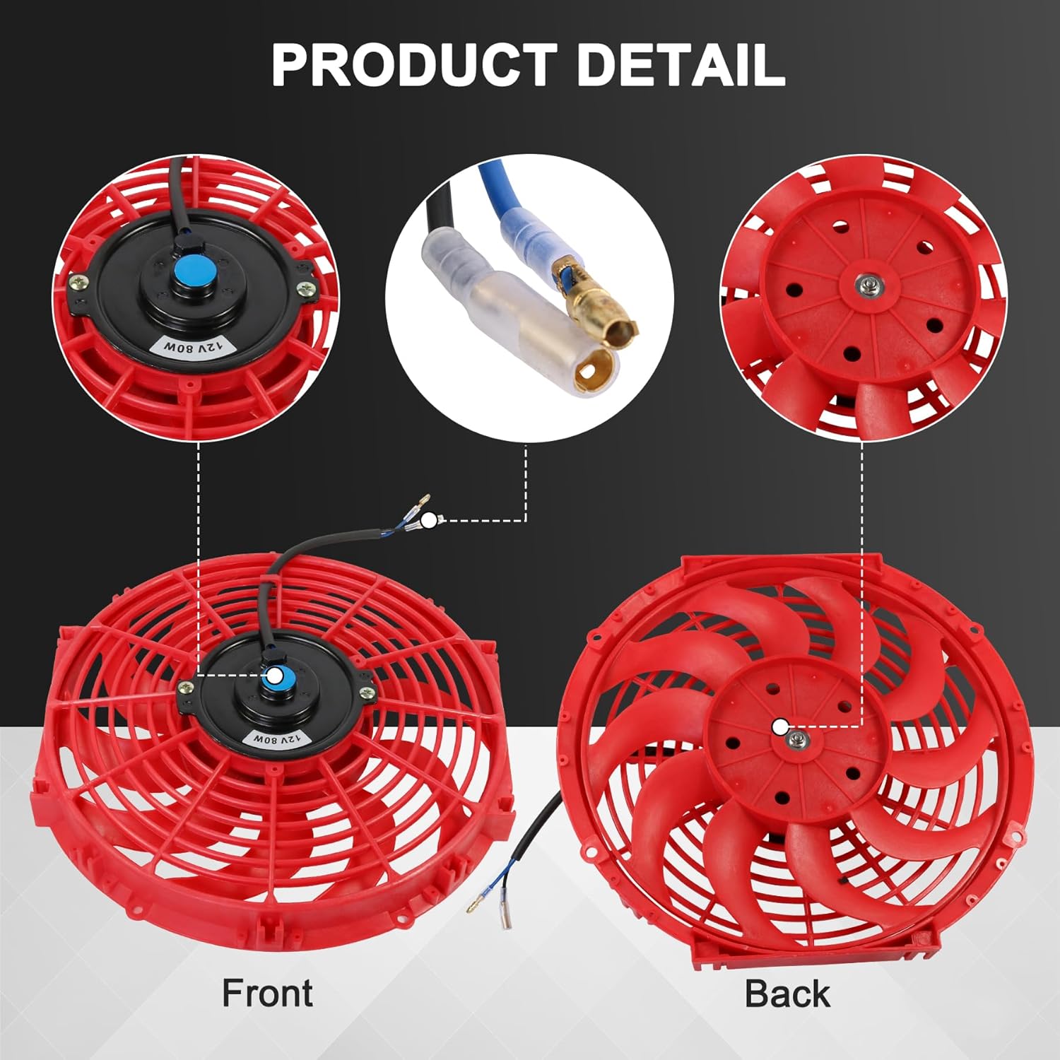 JDMSPEED New Universal 12V Engine Cooling Fan Slim Pull Push Racing Electric Radiator Red 12"