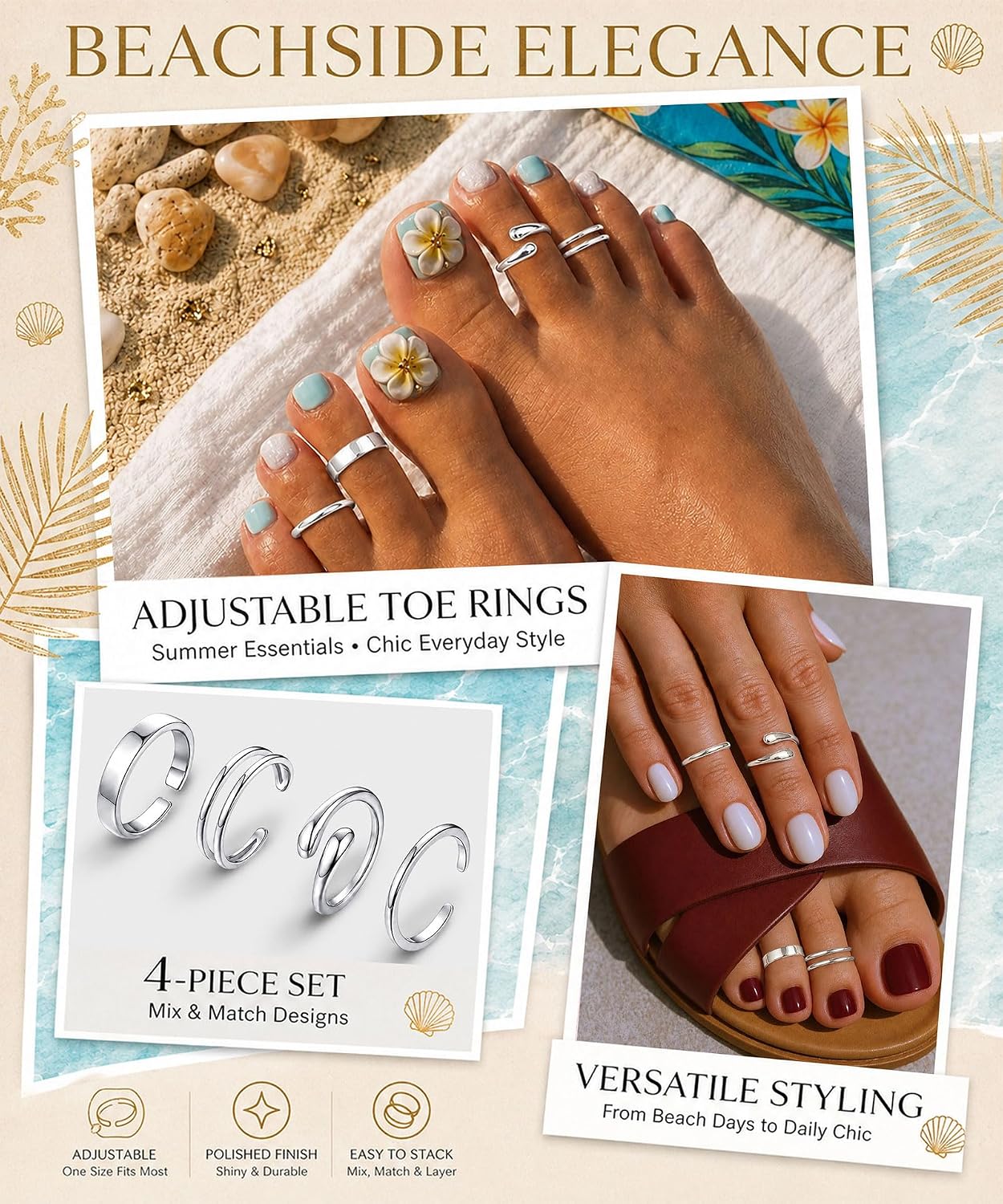Toe Rings for Women Non Tarnish Adjustable Waterproof Toe Ring image 5