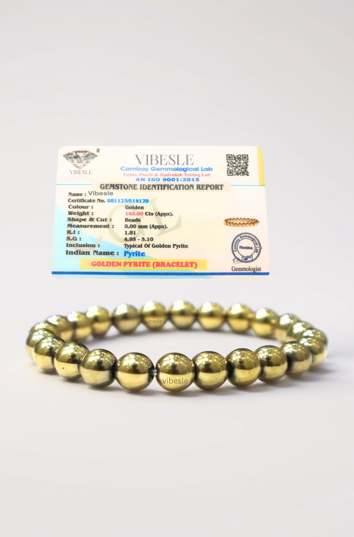 Certified Golden Pyrite Stone Bracelet With Lab Certificate, Charged By Reiki Grandmaster & Vaastu, Expert, Natural Gemstones Chakra Original Reiki Healing Jewelry Bracelet For Women & Men