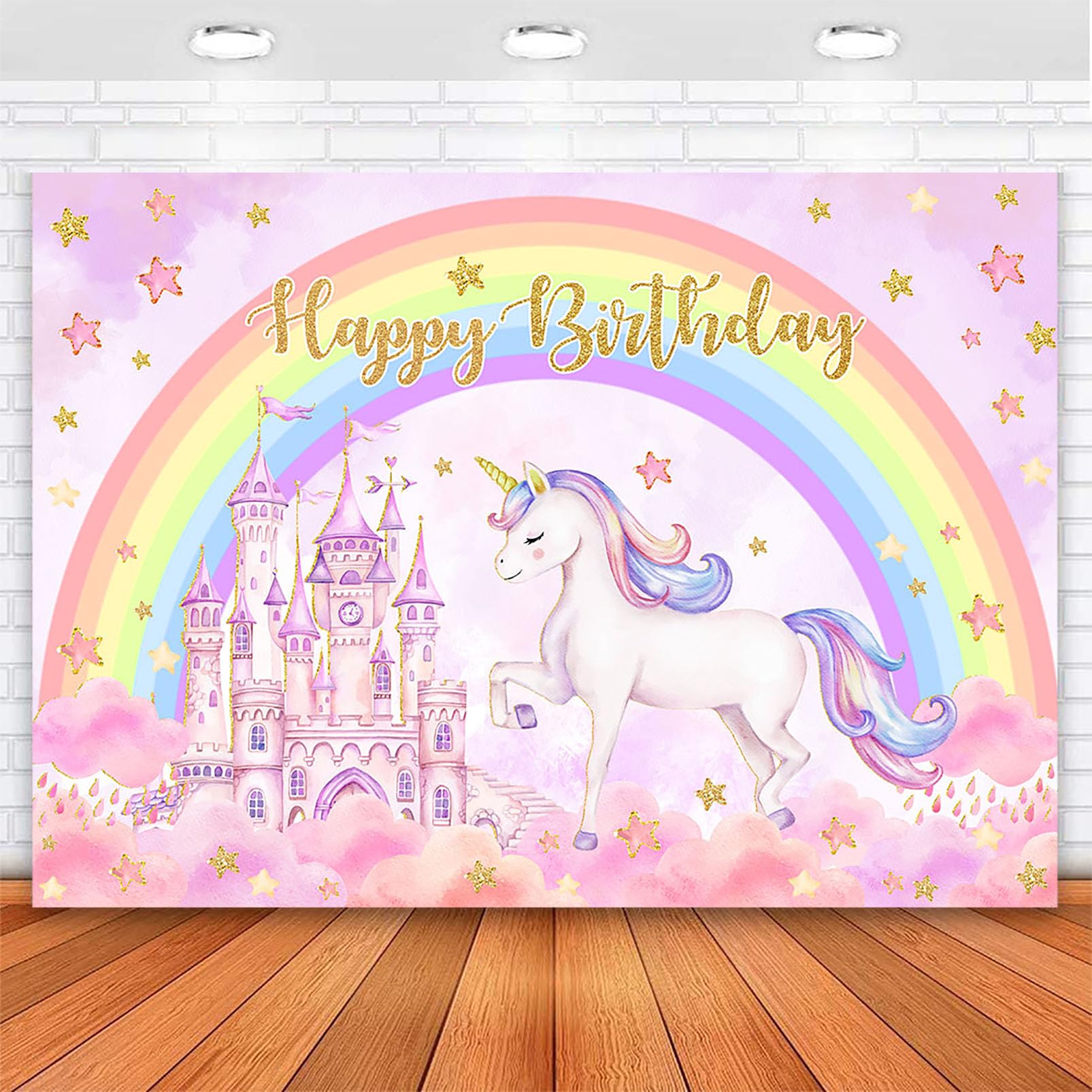 Avezano Unicorn Birthday Backdrop Rainbow Unicorn Birthday Party Decorations Banner Pastel Castle Fairy Tale Cake Table Supplies Studio Props 7 x 5 ft