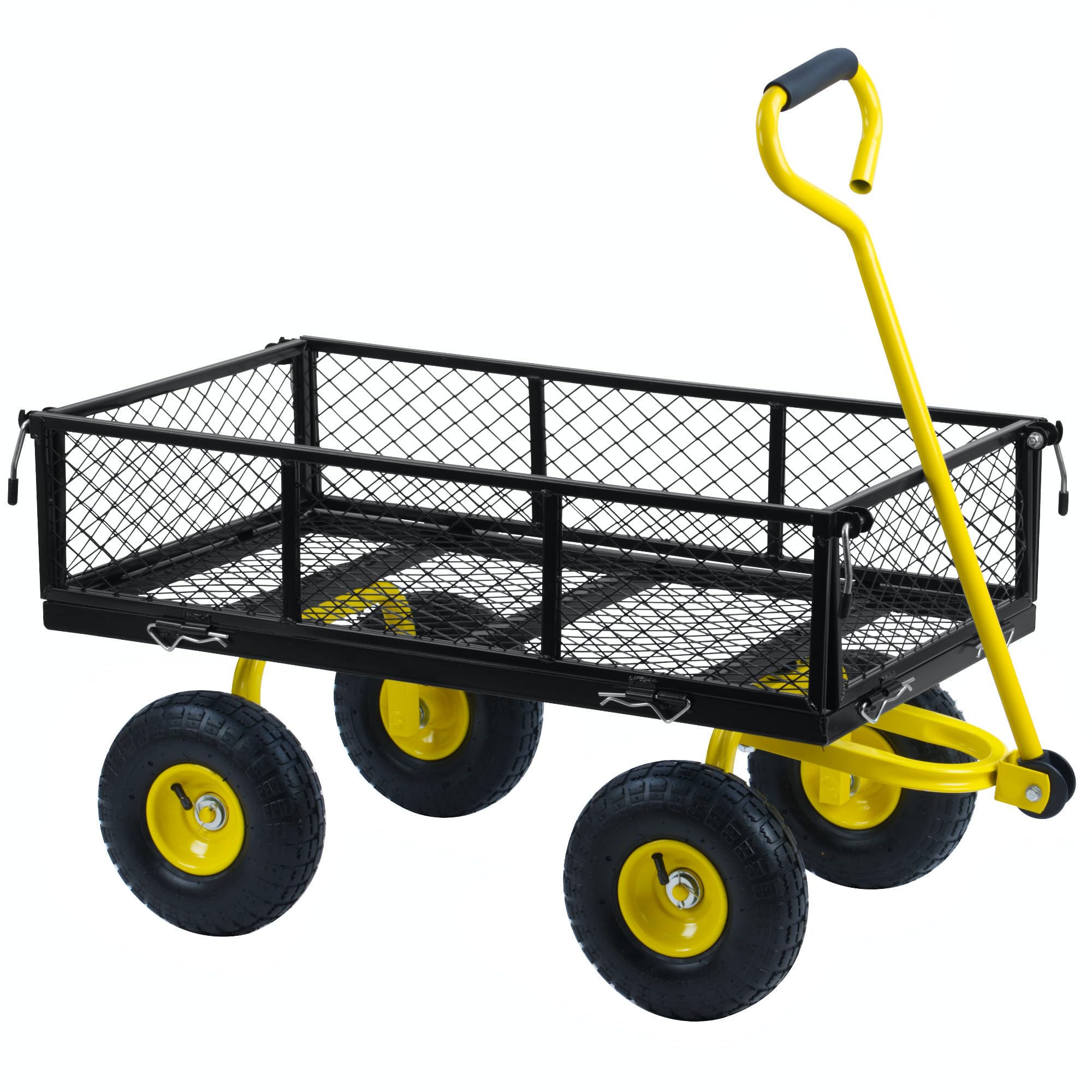 Zelsius Chariot de jardin, capacité de charge de 350 kg, 75 l, noir/jaune, chariot de jardin, chariot de jardin, chariot à main, chariot de transport pliable, pour le jardinage