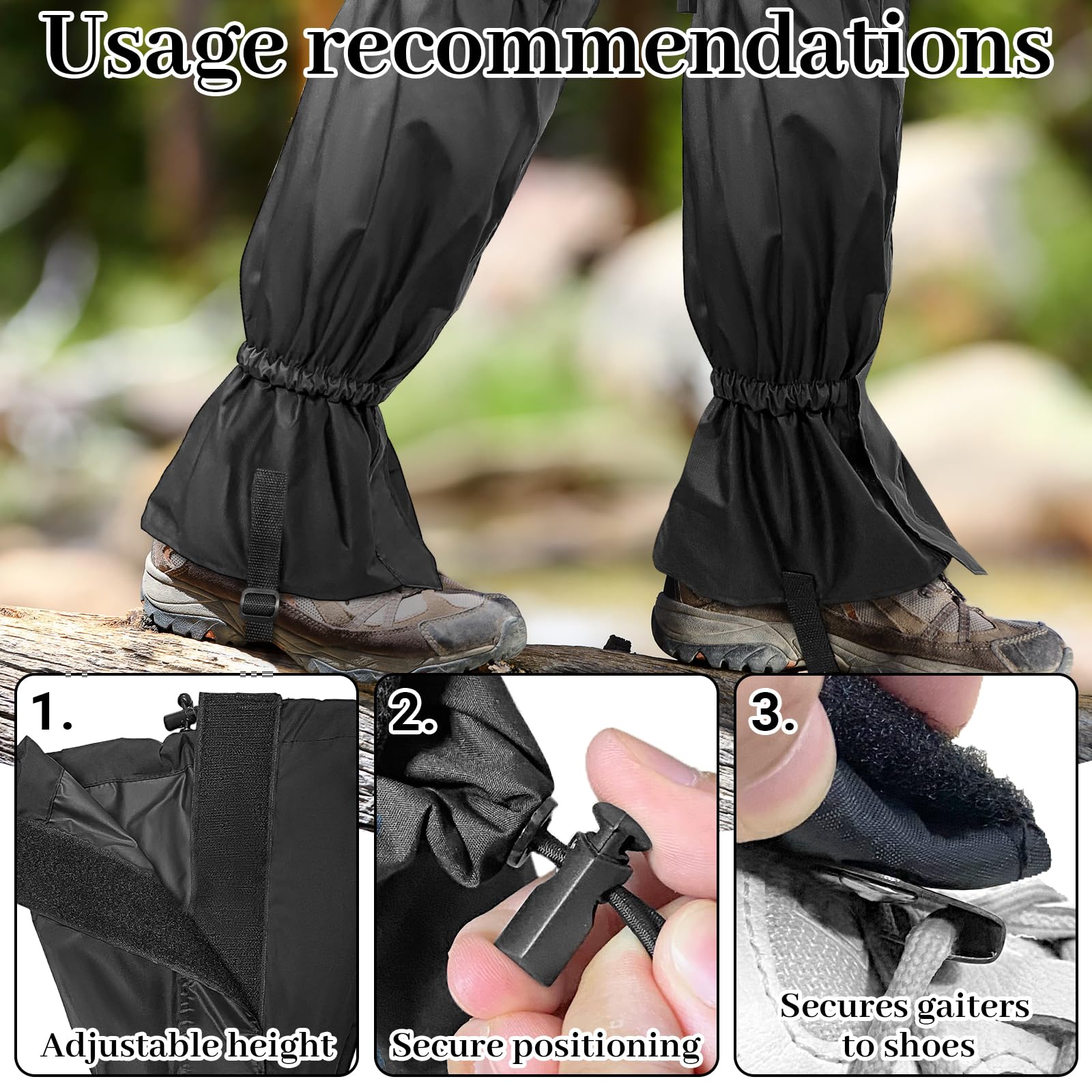 Bellanova Guêtres Imperméables, 1 Paire de Guêtres de Randonnée, Guêtres de Neige Respirantes Antidérapantes pour Ski, Trekking et Activités Outdoor