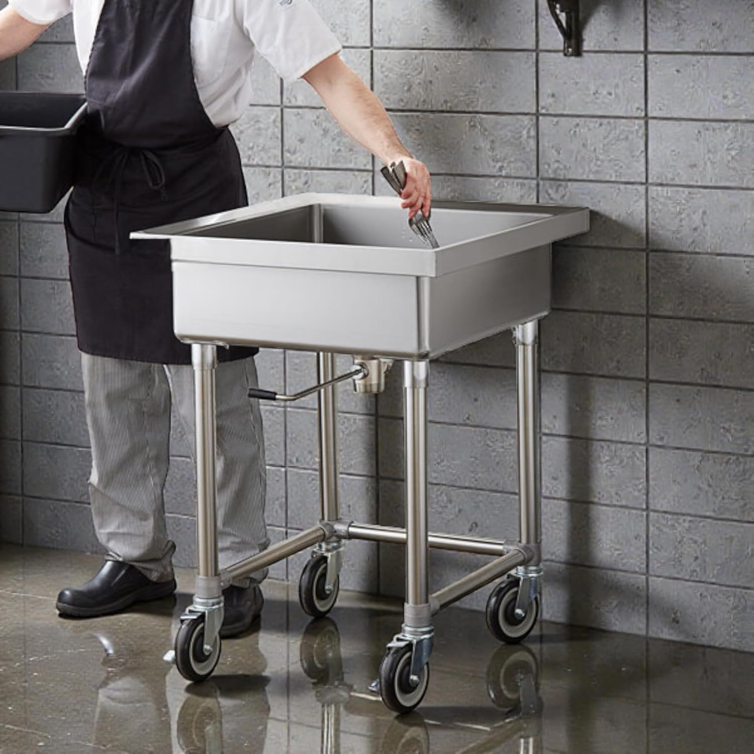 34" Mobile Silverware Soaking Sink - 22" x 22" x 8" Bowl Utility Sink Fregadero De Cocina Bar Sink Wash Sink Deep Sink Handwash Sink Slop Sink