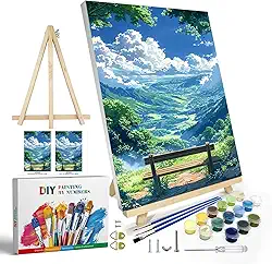 JOOZ Kit de pintura por números para adultos com moldura, paisagem de montanha por número com cavalete, kits de pintura por números DIY para adultos
