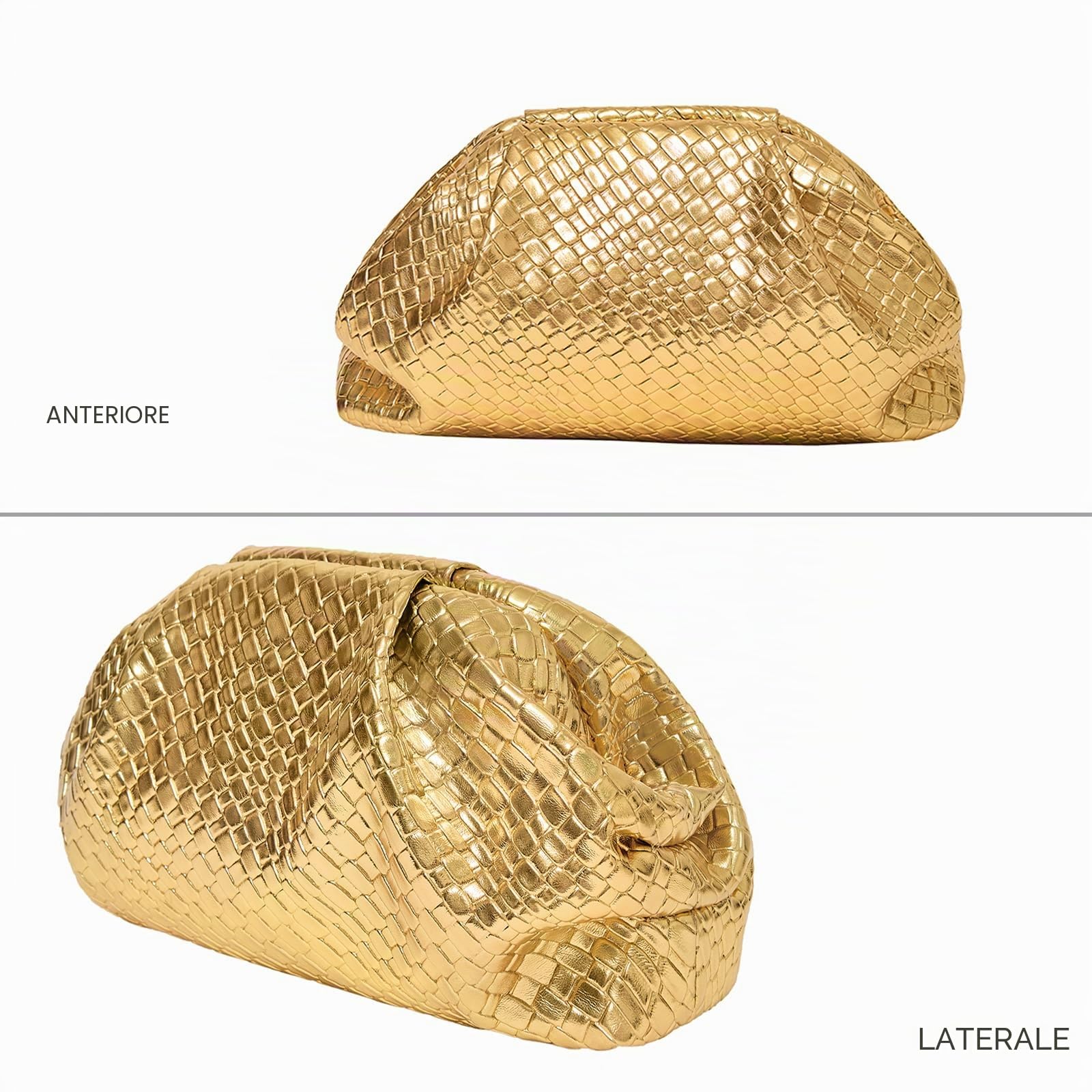 PHILOMENA Borsa da sera da donna in pelle vegana, pochette con ravioli, borsa increspata per feste, matrimoni, eleganti borse