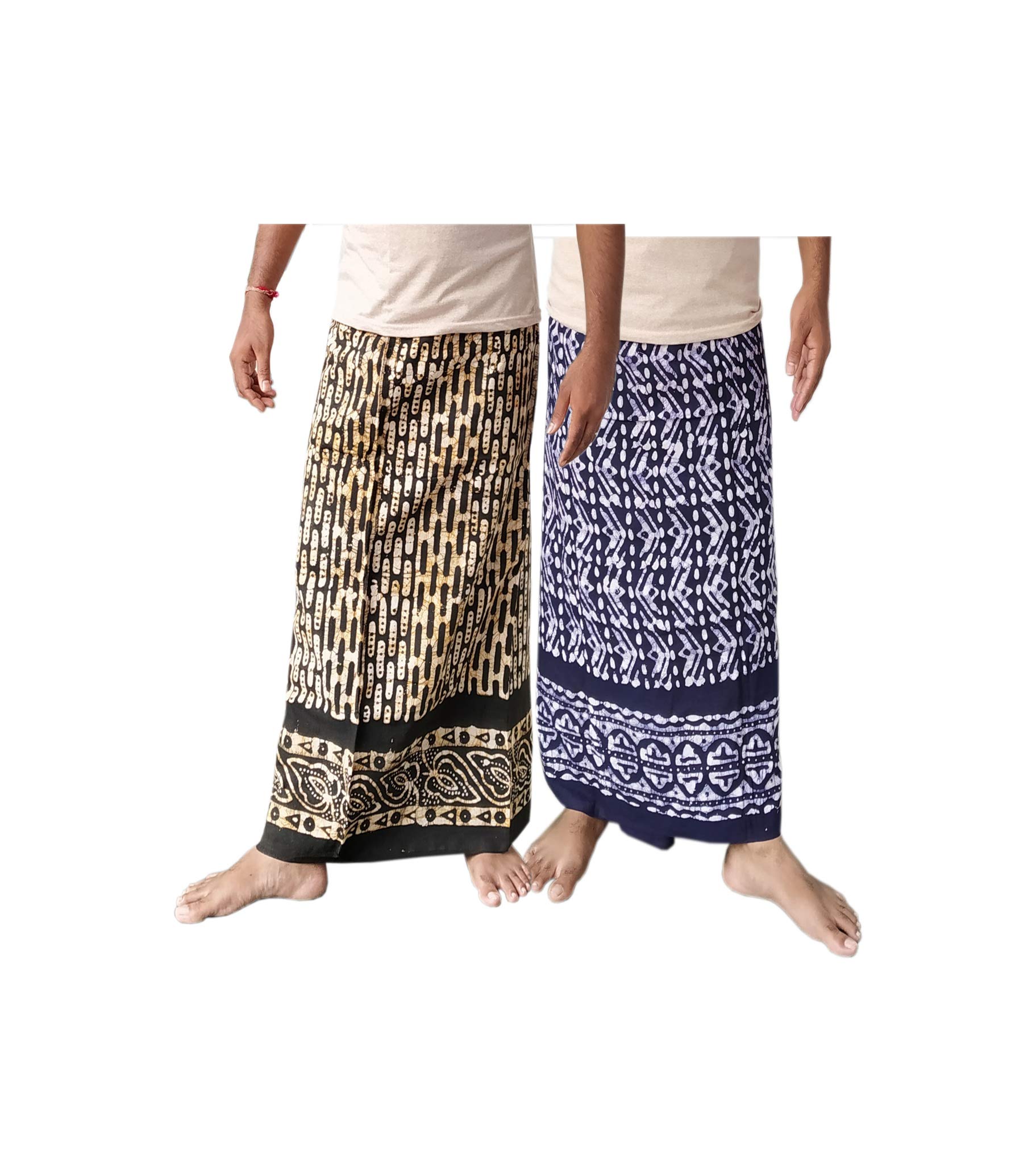 priyanshi MEN'S Pure Cotton wex batik handloom Lungis (Set of 2, 2.25 mtr, Blue and Green, Free Size )-picture-28