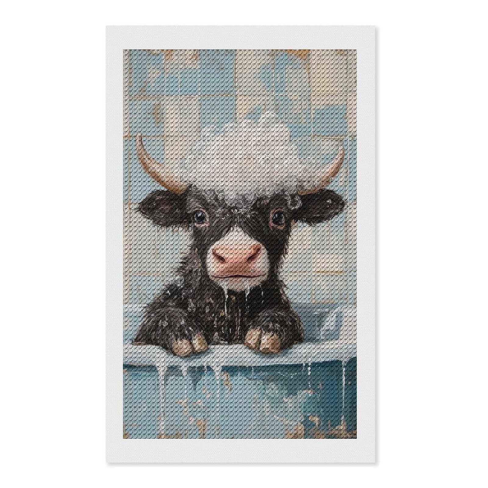Junmoney Yak in A Bath 5D Diamond Painting Kit 12"x20", Relaxing DIY, Mindful Craft Project, Full Kit Included, Thoughtful Present