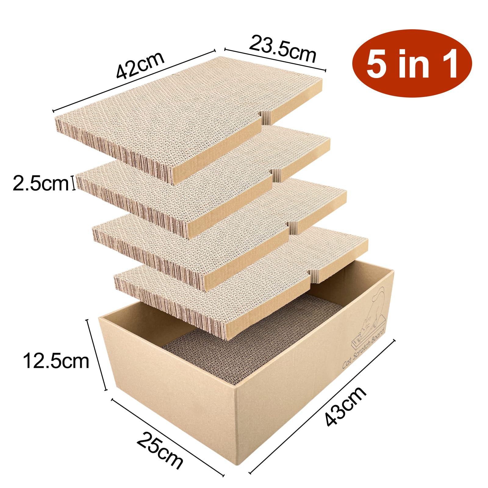 Magrimaxio 5-Częściowy Tekturowy Drapak dla Kota - Dwustronny, 42 x 23,5 x 2,5 cm, Maty do Drapania
