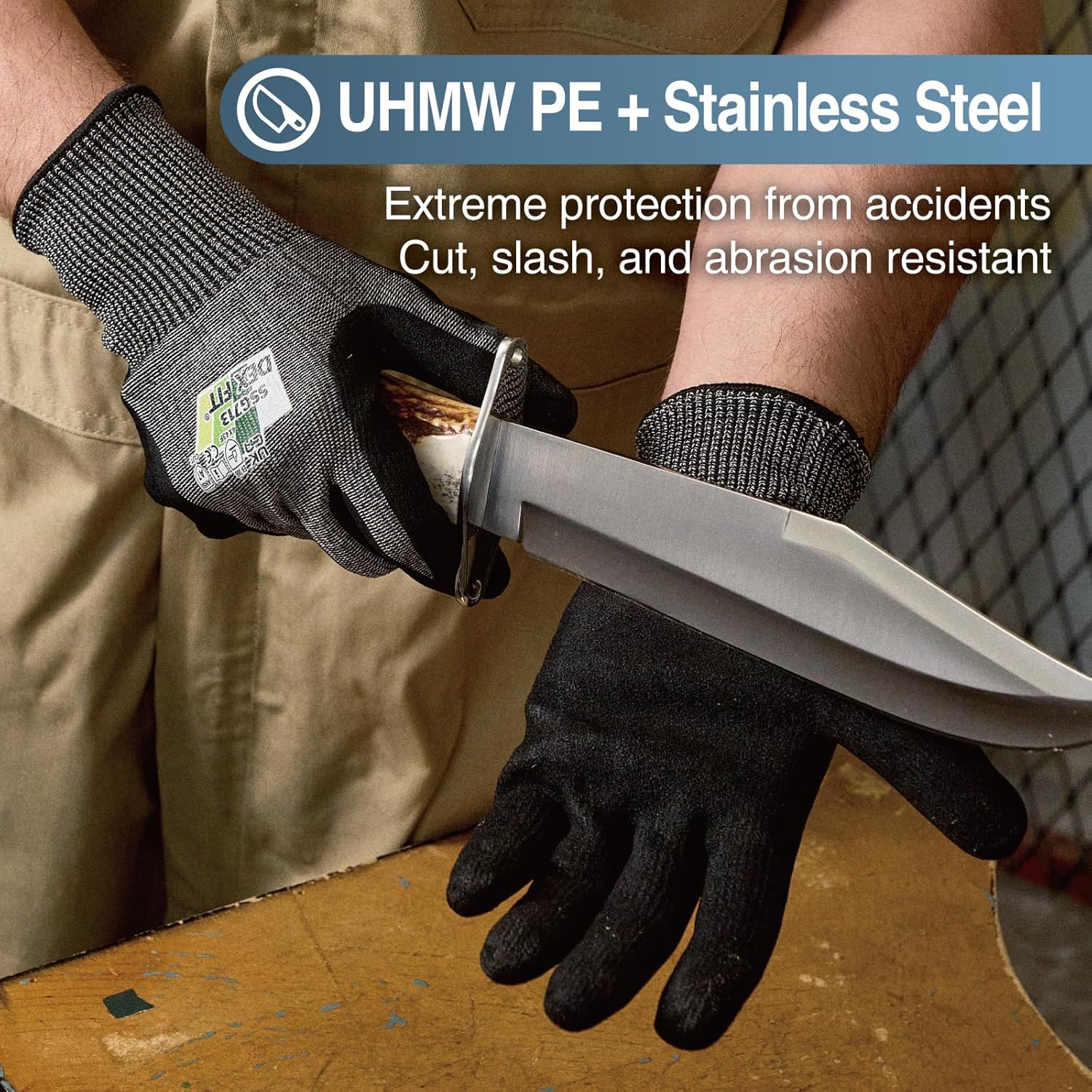 DEX FIT Level 7 Cut Resistant Gloves SSG713 - Steel Fiber Protection, Sandy Nitrile Grip, Durable, Comfort and Dexterity, Lightweight and Thin for Precision Work, Machine Washable; Grey S (7) 3 Pairs