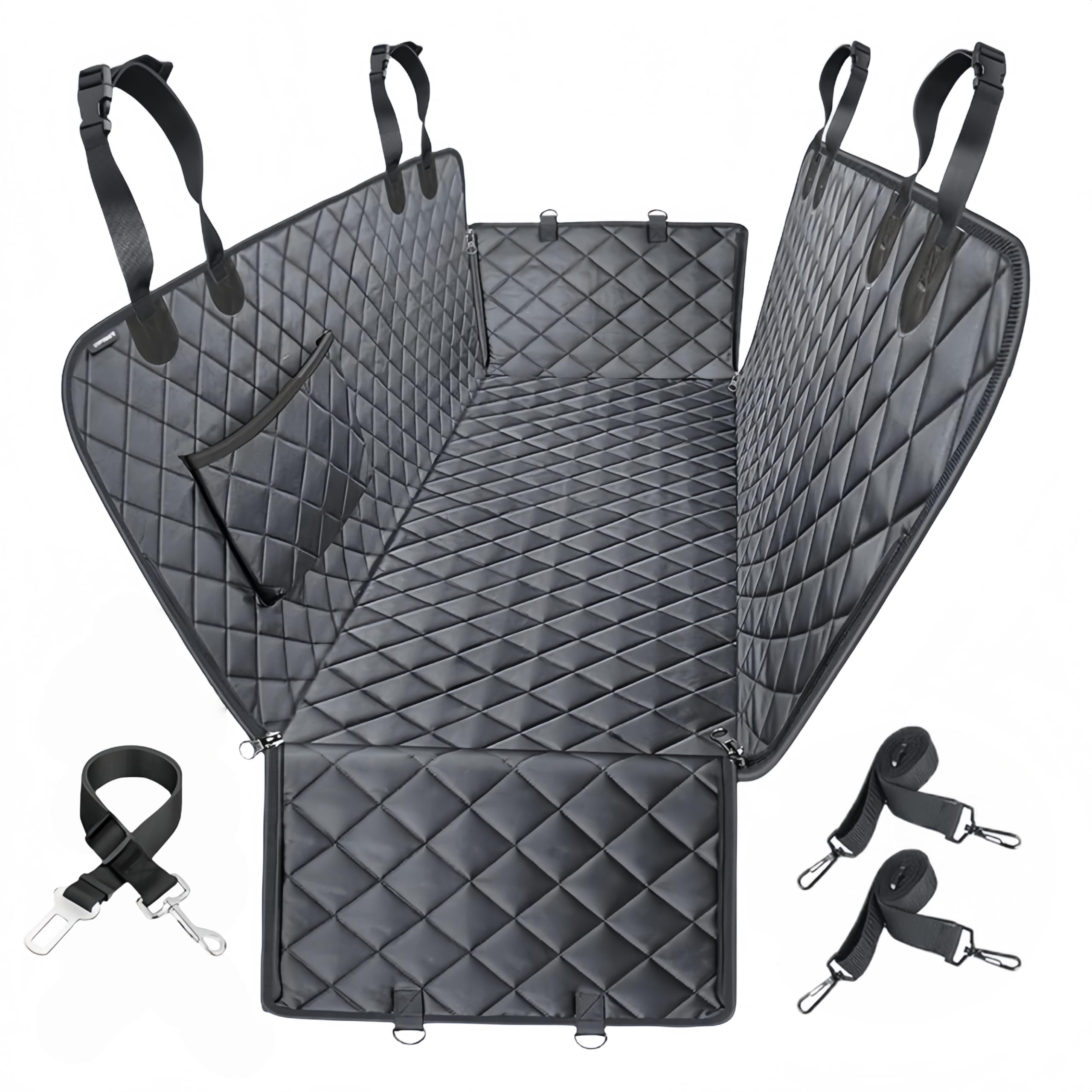 Venotxvi Dog Car Seat Cover for Back Seat,Heavy Duty Dog Hammock for Car with Side Flap,100% Waterproof Pet Backseat Cover, Anti-Scratch Nonslip Pet Seat Protector for Cars Trucks and SUV (Black)