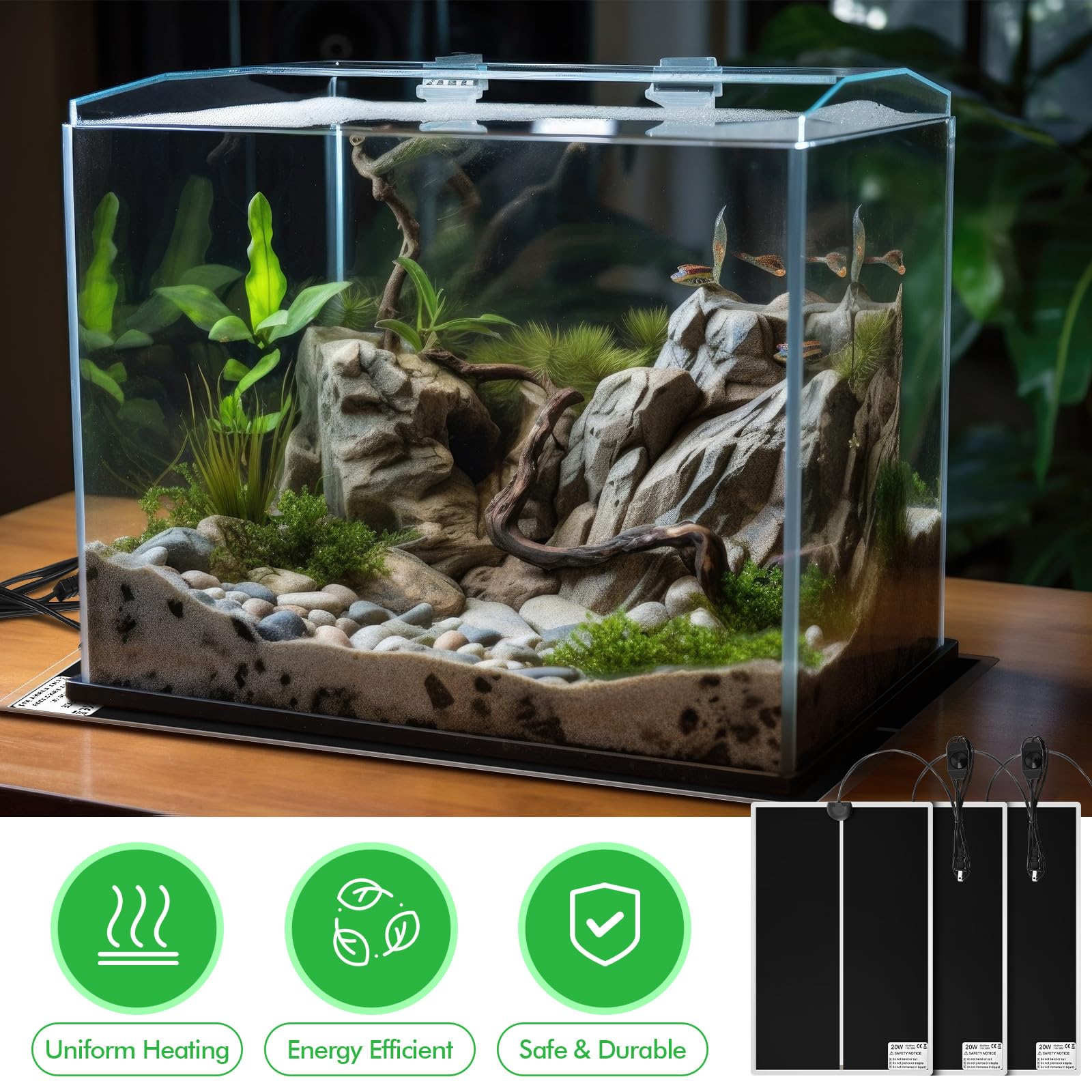 ROCEEI 3 alfombrillas de calor para reptiles de 11 x 16.5 pulgadas, 20 W, almohadilla de calefacción para reptiles con control de temperatura, alfombrilla de calor extraíble para terrario debajo del