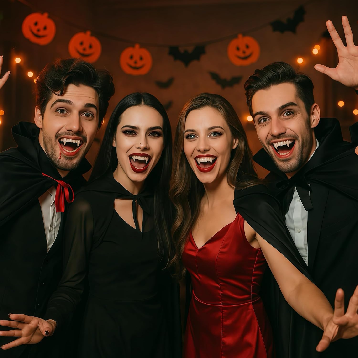 Vampire Teeth Fangs, Comfort Fit Vampire Fangs for Cosplay, 3 Sizes Realistic Halloween Vampire Teeth Adult Women/Men Vampire Accessories for Halloween Party Favors - M