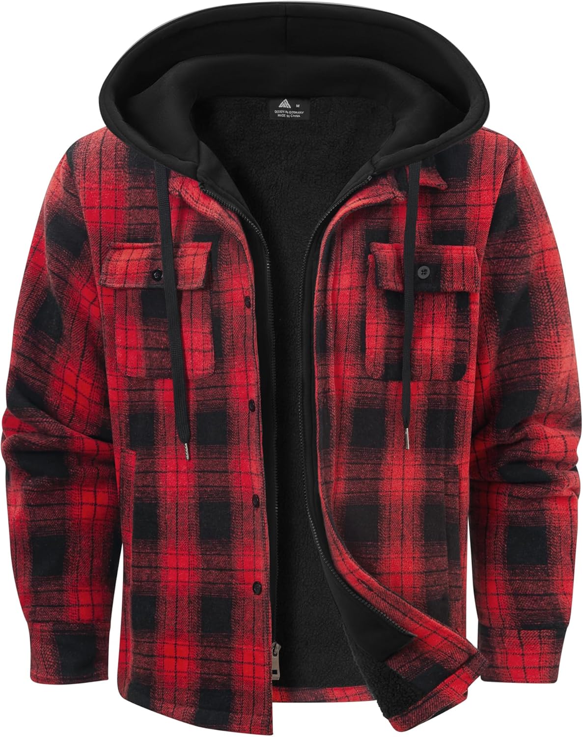 ZITY Mens Sherpa Flannel Shirt Jacket Plaid Fleece Lined Hoodie Full Zip Long Sleeve Winter Warm Coat for Men