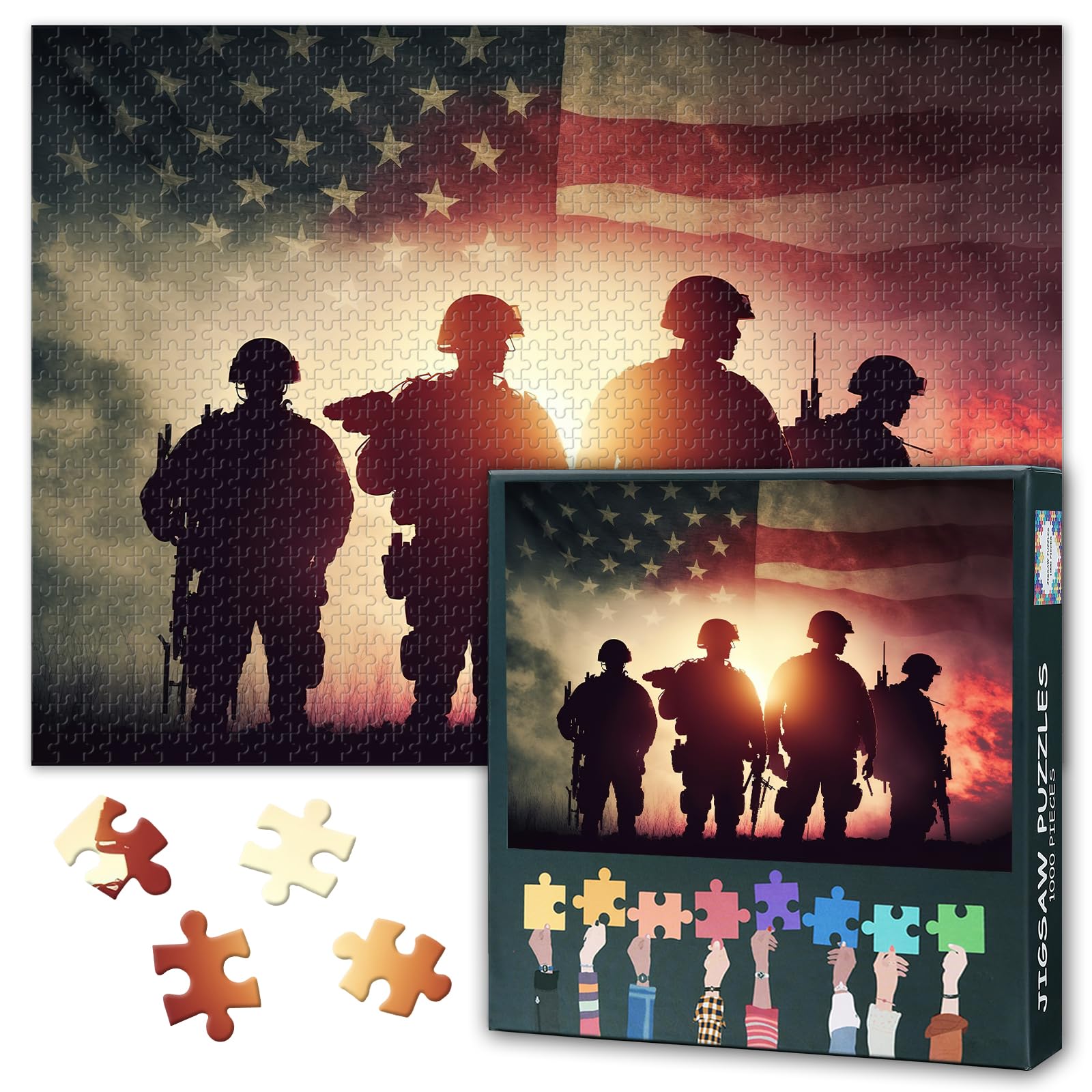 American Soldier Military Puzzles for Adults 1000 Pieces, American Army Troops Jigsaw Puzzles, Adult Puzzle for Adults, Educational Fun Games or Toys for Elders Friends 20X27 INCH
