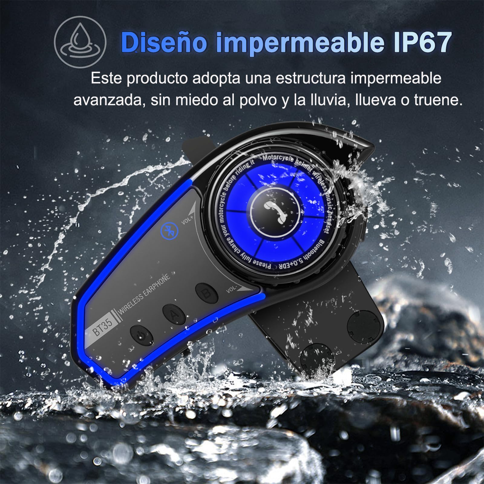 Intercomunicador Casco Moto, Interfono Manos Libres Auriculares Sistema de Comunicación Wireless 5.0 con IP67 Impermeable, RGB luz, Reducción de Ruido CVC Interfono Moto Intercomunicador Casco Auricul