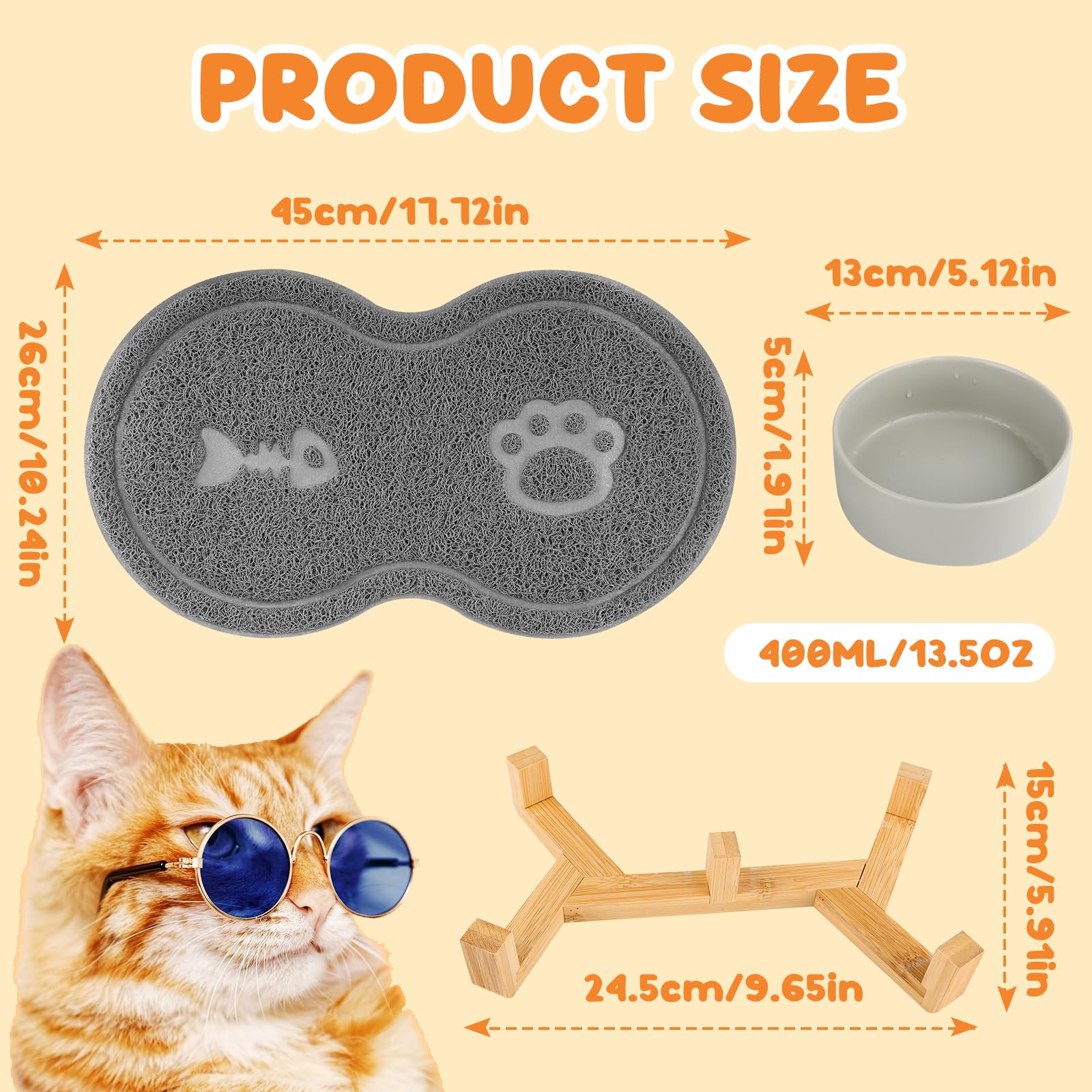 2 Pacchi 400ML Ciotole per Gatti, Ciotole per Cani Ceramic Gatti Rialzate, Rialzata per Cani, Ciot Cane con Base e Pad Antiscivolo Ciot Adatto a Ca di Media e Piccola Taglia