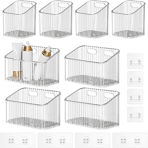Paquete de 8 cubos de almacenamiento transparentes montados en la pared, cestas de acrílico organizador de puerta de gabinete, organizador de