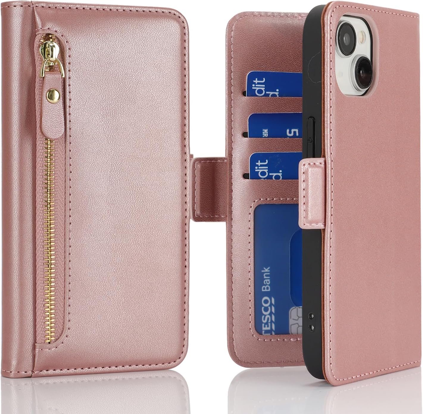 Ｈａｖａｙａ case for iPhone 15 Case Genuine Leather Wallet with Card Holder for Women Men Flip Folio Credit Card Slots Stand Shockproof Phone Cover-Black Phone Case