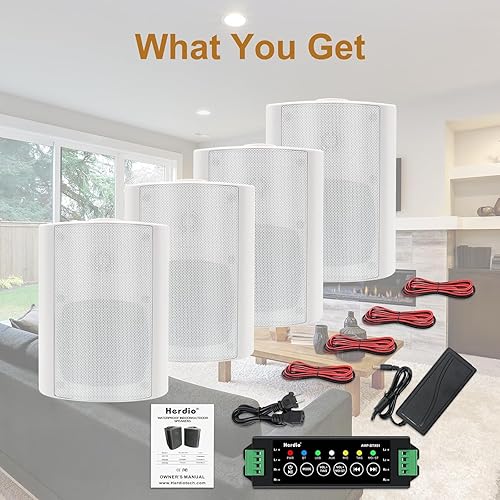 Miniatura 7 de Herdio Altavoces para exteriores de 400 vatios Bluetooth de 4 pulgadas con altavoz estéreo superior para interiores, patio al aire libre, sistema de