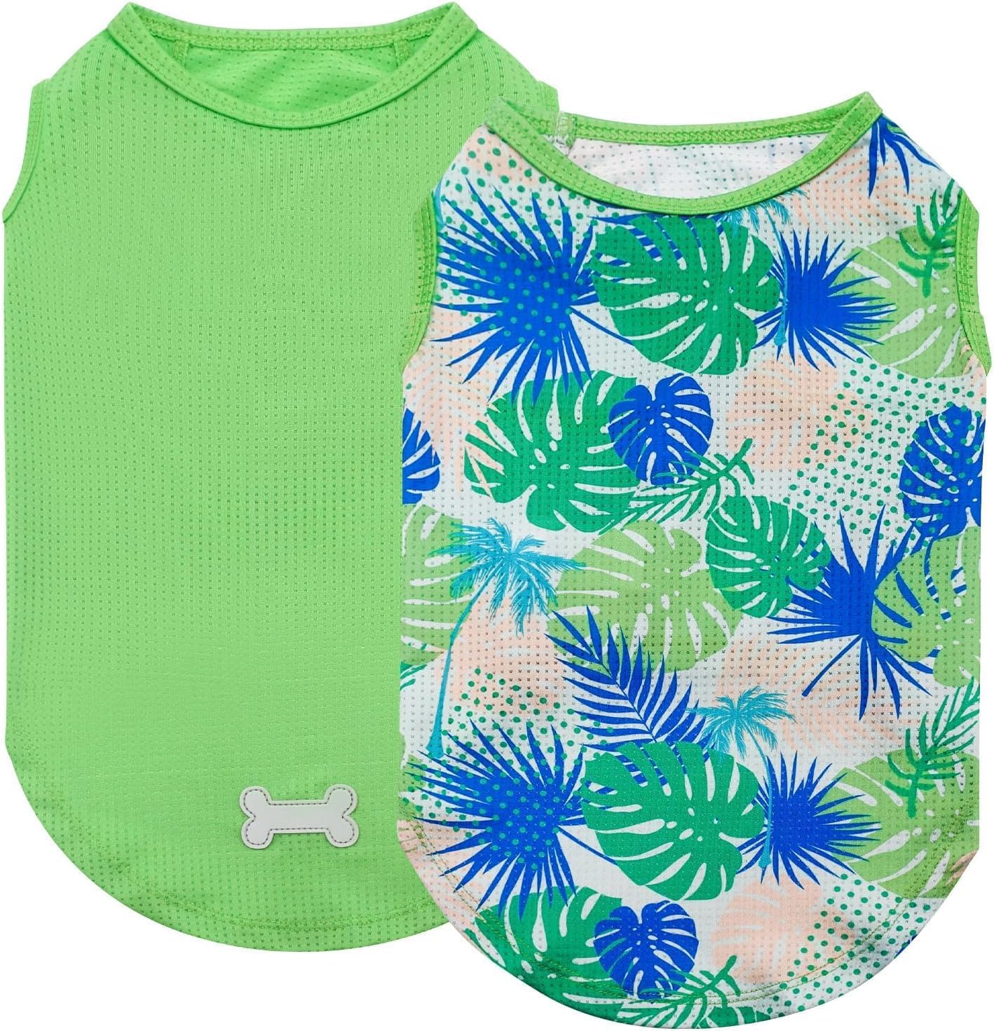 KYEESE 2Pack Dog Shirt, Lightweight Sun Protection Dog T Shirts for Small Dogs Boy Girl, Breathable Mesh Tank Top Sleeveless Pet Reflective Vest, Soft Summer Dogs Clothes, Hawaii+Green, M