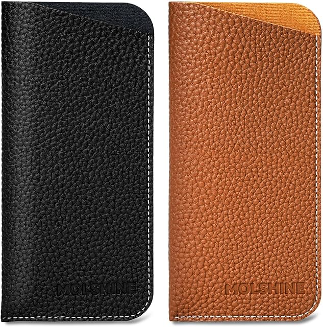 molshine 2Pcs Portable PU Leather Sunglass Pouch,Soft Eyeglass Case,Eyewear Sleeve for Reading Glasses, Small Sunglasses