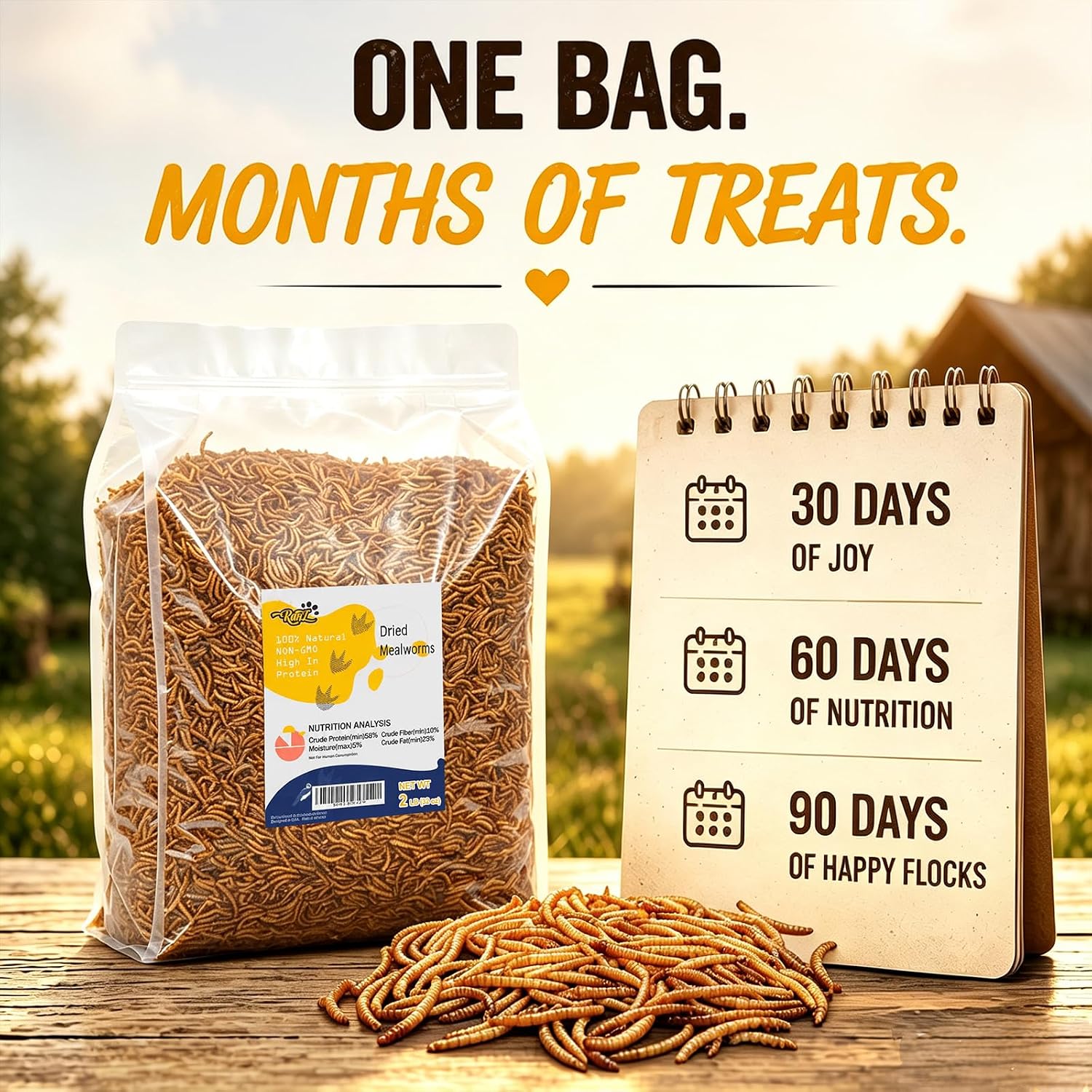  2LB Dried Mealworms for Chickens & Wild Birds, Chicken Food thumbnail