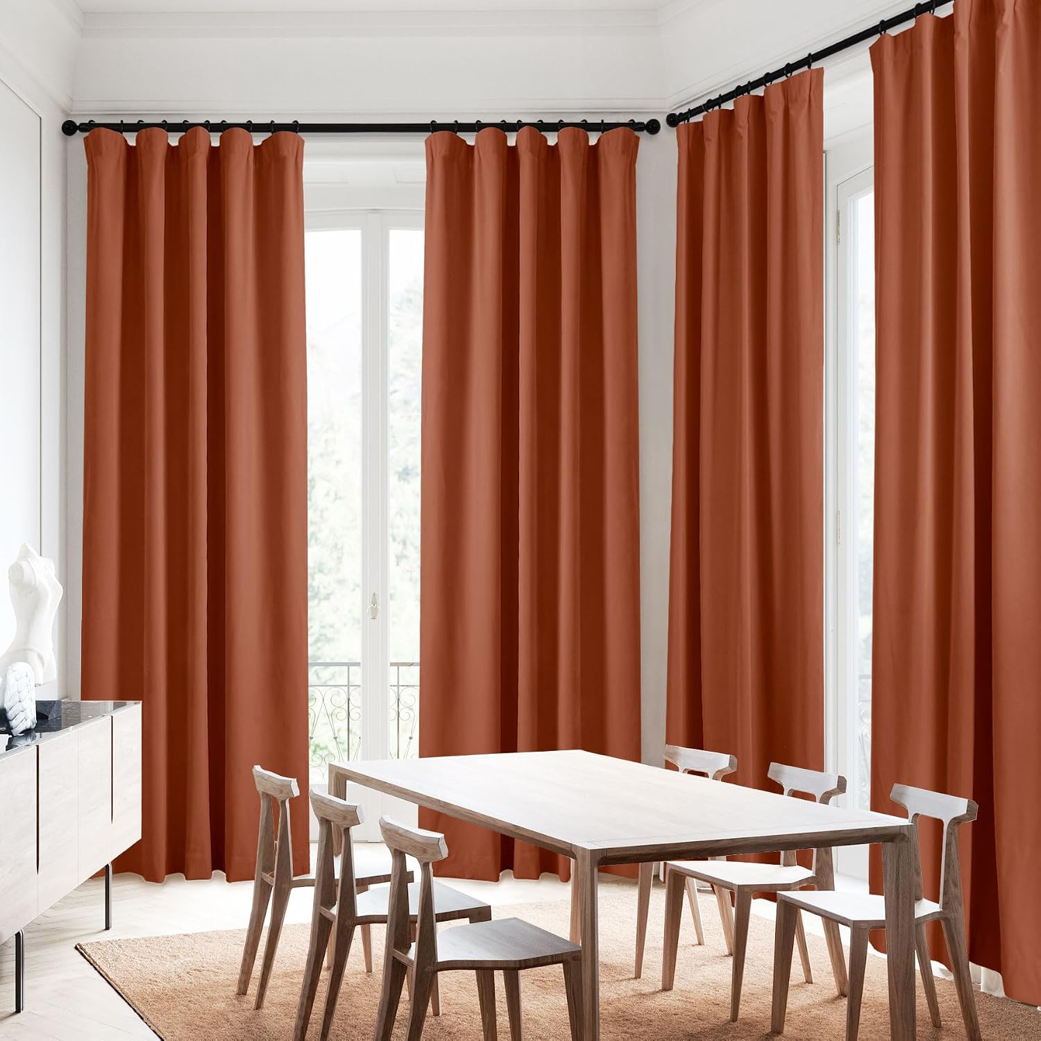 Macochico 100% Blackout Home Theater Velvet Curtains for Cinema Stage Movie Room Sound Dampening Drape Panels for Sliding Door Living Room FireBrick Flat Hooks Curtains 100”Wx84”L 1 Panel