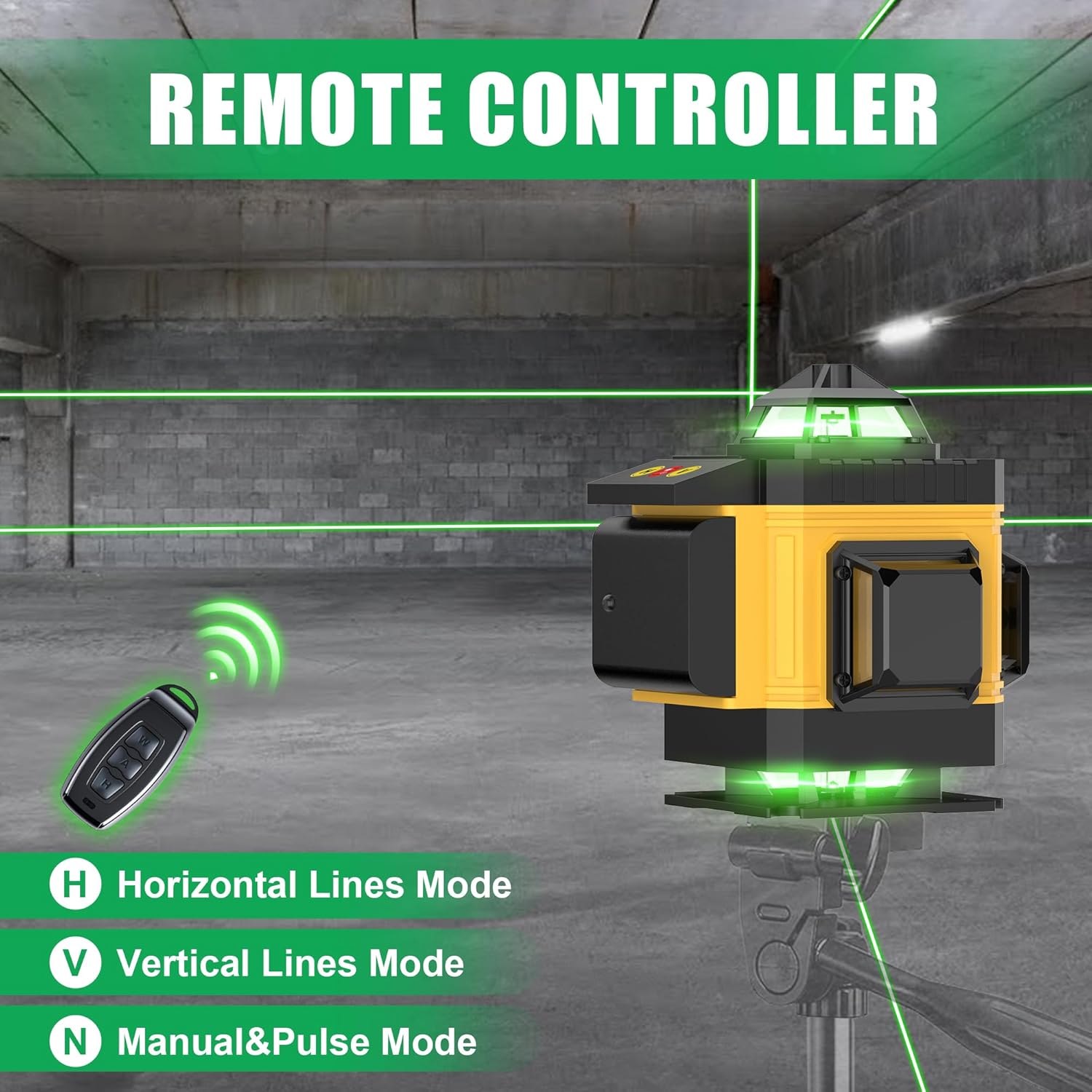 AZZUNO Laser Level 360 Self Leveling Green Beam with LCD Screen, 4x360 lazer leveler tool, Rechargeable Battery & Magnetic Base - Ideal for Construction, Tiling,yellow