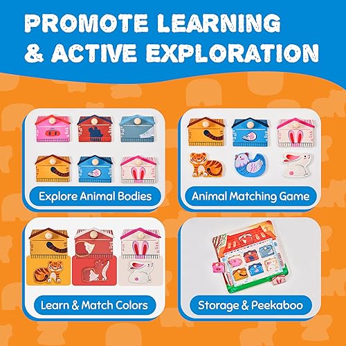 Miniatura 4 de JoyCat Rompecabezas de madera para niños pequeños de 1 a 3 años, juguetes Montessori para cumpleaños de niños y niñas de 1 a 2 años, cuerpo animal a