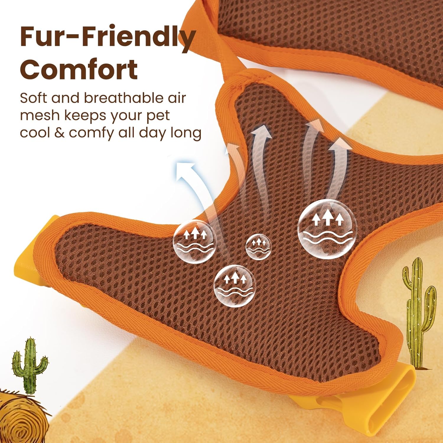 Western Cowboy No Pull Dog Harness for Small Dogs, Soft Air Mesh Vest, Front & Back Clips, Adjustable Escape-Proof Harness with Reflective Trim & QR ID Tag for Walking Running, Orange