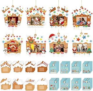 32 Sets Christmas DIY Picture Frame Crafts Gingerbread Hanging Ornaments Kits for Christmas Tree Funny Christmas Picture Frame Kits Home Class Party Game Activities (Candy 1)