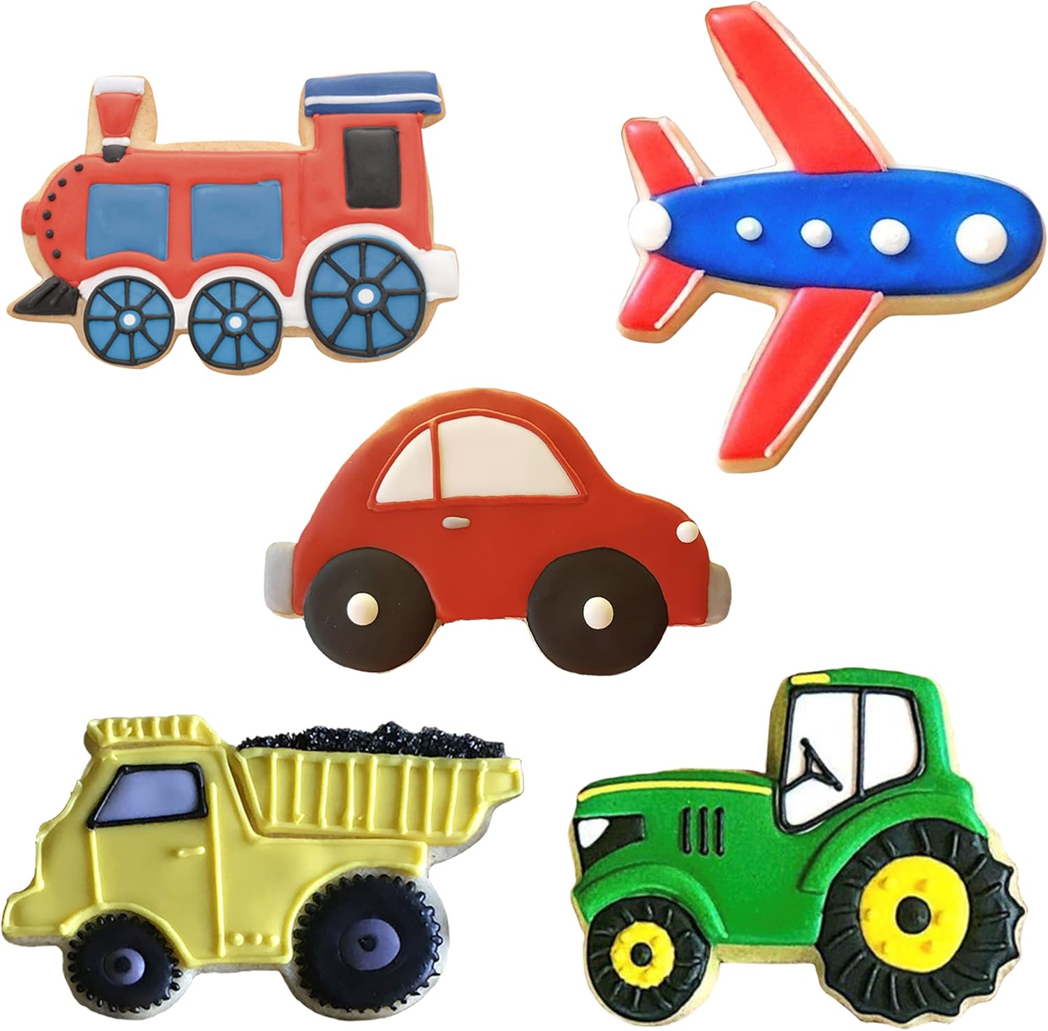 Transportation and Vehicles Cookie Cutters 5-Pc. Set Made in USA by Ann Clark, Tractor, Train, Dump Truck, Airplane, Car - Image 2