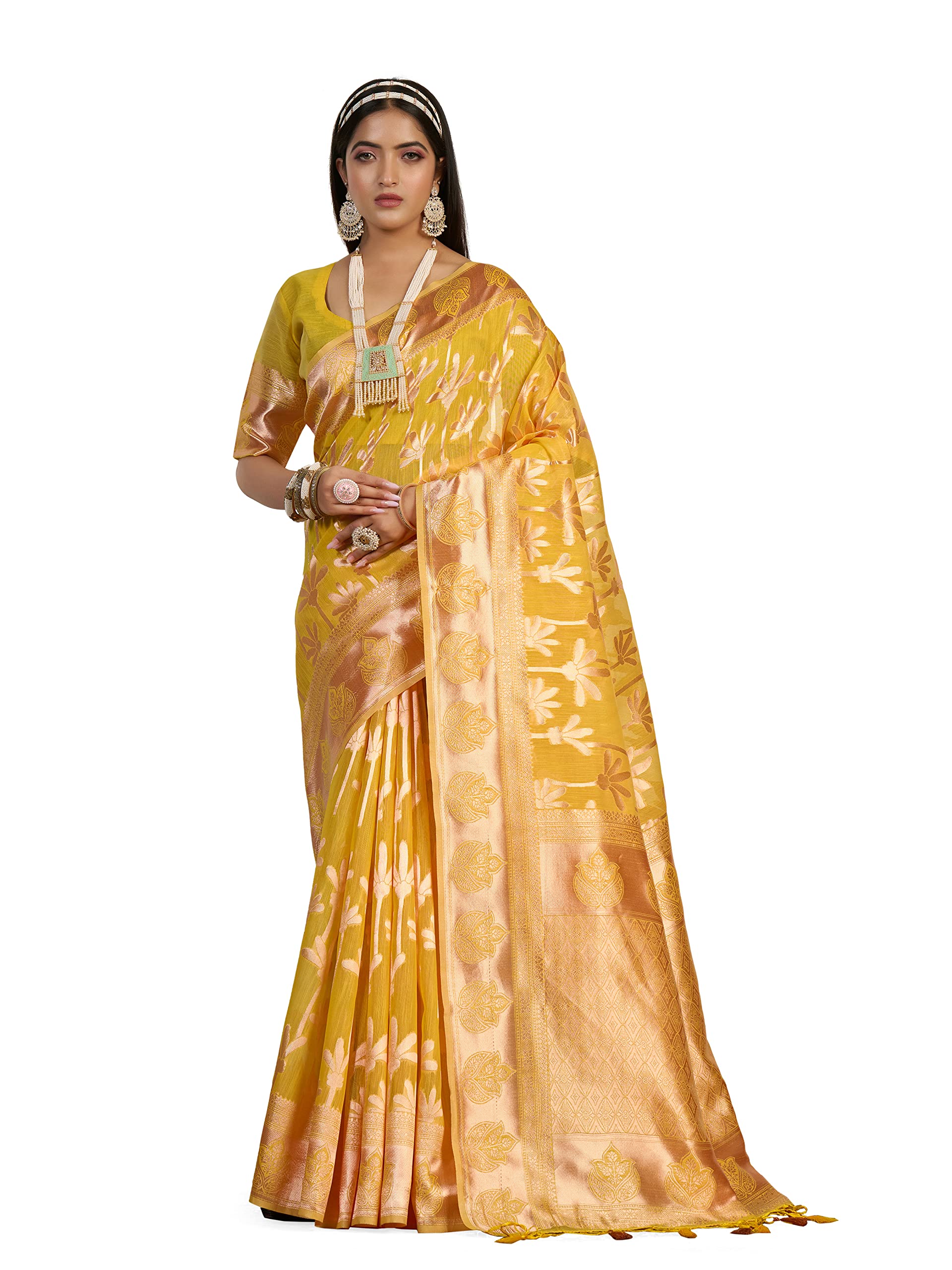 MIMOSA Women's Woven Design Banarasi Style Art Silk Saree With Blouse Piece : SA0000871