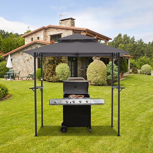 Miniatura 6 de AECOJOY Gazebo de parrilla de 8 x 5 pies, toldo para parrilla al aire libre, refugio de 2 niveles para patio, patio trasero y más (gris oscuro)