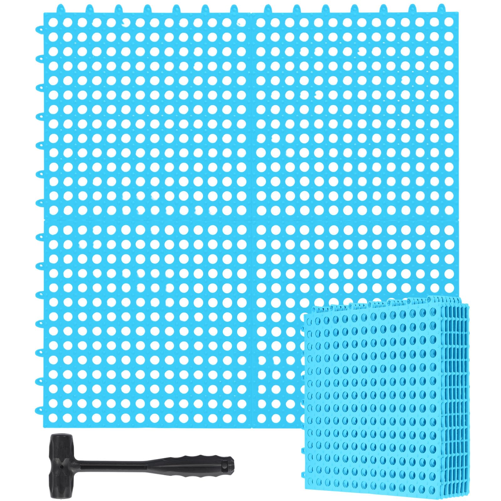 Drydiet 8 Pack Drainage Tiles Modular Interlocking Floor Tiles with 1 Pc Plastic Hammer 12" x 12" Cushion Mat Non Slip Rubber Floor mat with Holes for Pool Bathroom Deck Kitchen Patio (Beige) — Amazon image 11