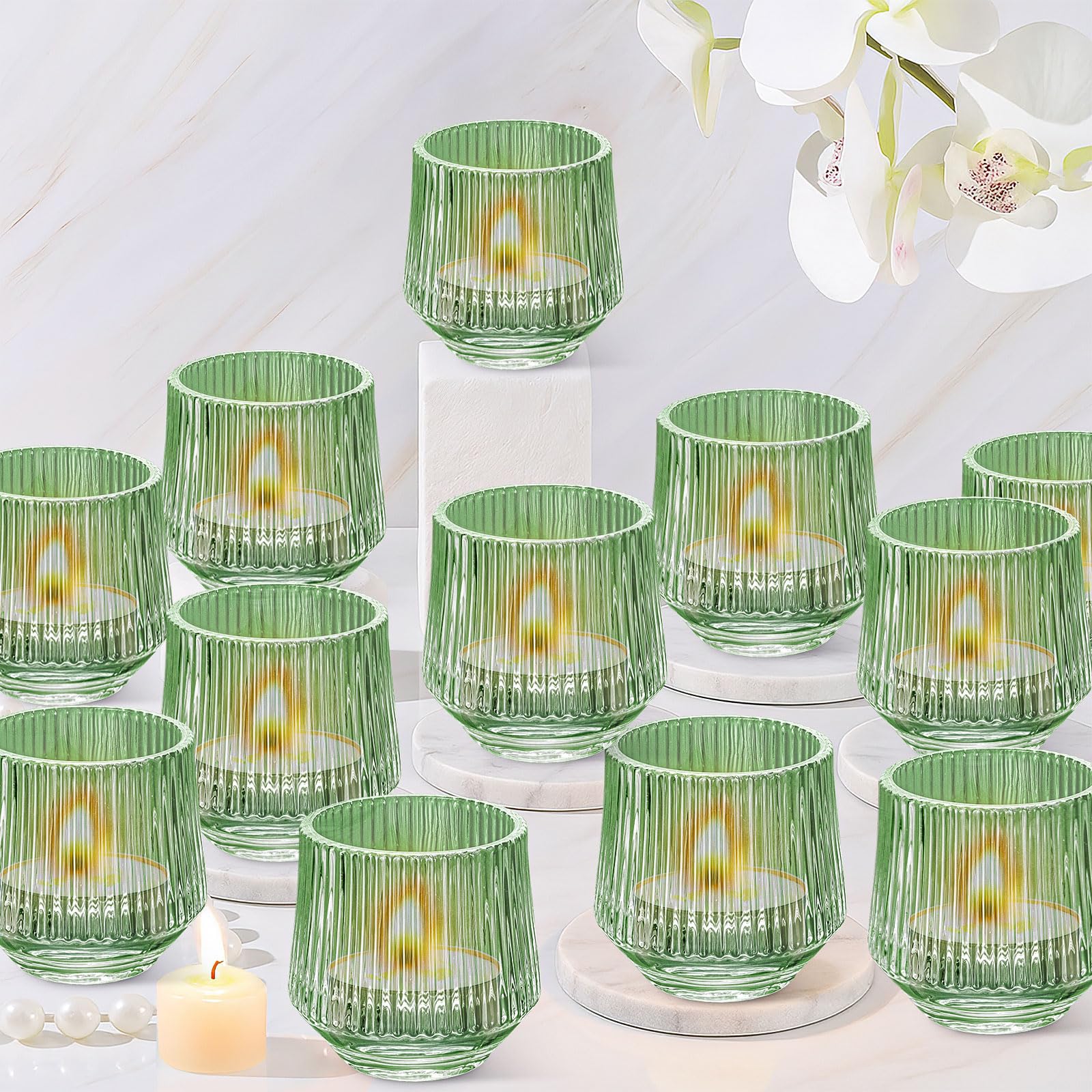 12pcs Gold Mercury Glass Votive Candle Holders – Large Speckled Tealight Set For Weddings, Parties, Centerpieces & Home Décor