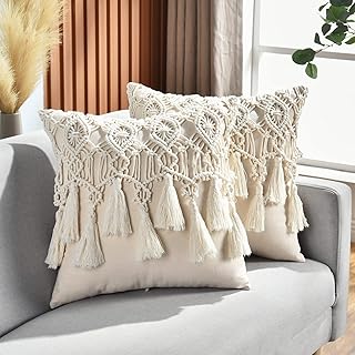Throw Pillow Covers  Macrame Decorative Pillows  Woven Boho Pillow Covers for Be - Compare price