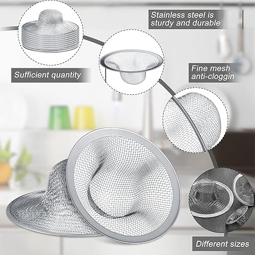Miniatura 3 de 12 coladores de acero inoxidable para fregadero de 4.52.752.25 pulgadas para drenaje de fregadero, cocina, baño, bañera, pantalla de drenaje