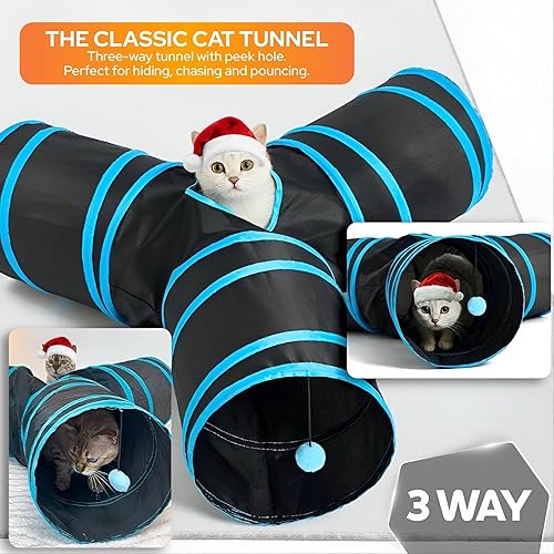 Miniatura 4 de Paquete de juguetes interactivos 5 en 1 para gatos de interior, túnel para gatos, caña de pescar, varita de juguete de plumas, tubo en espiral,