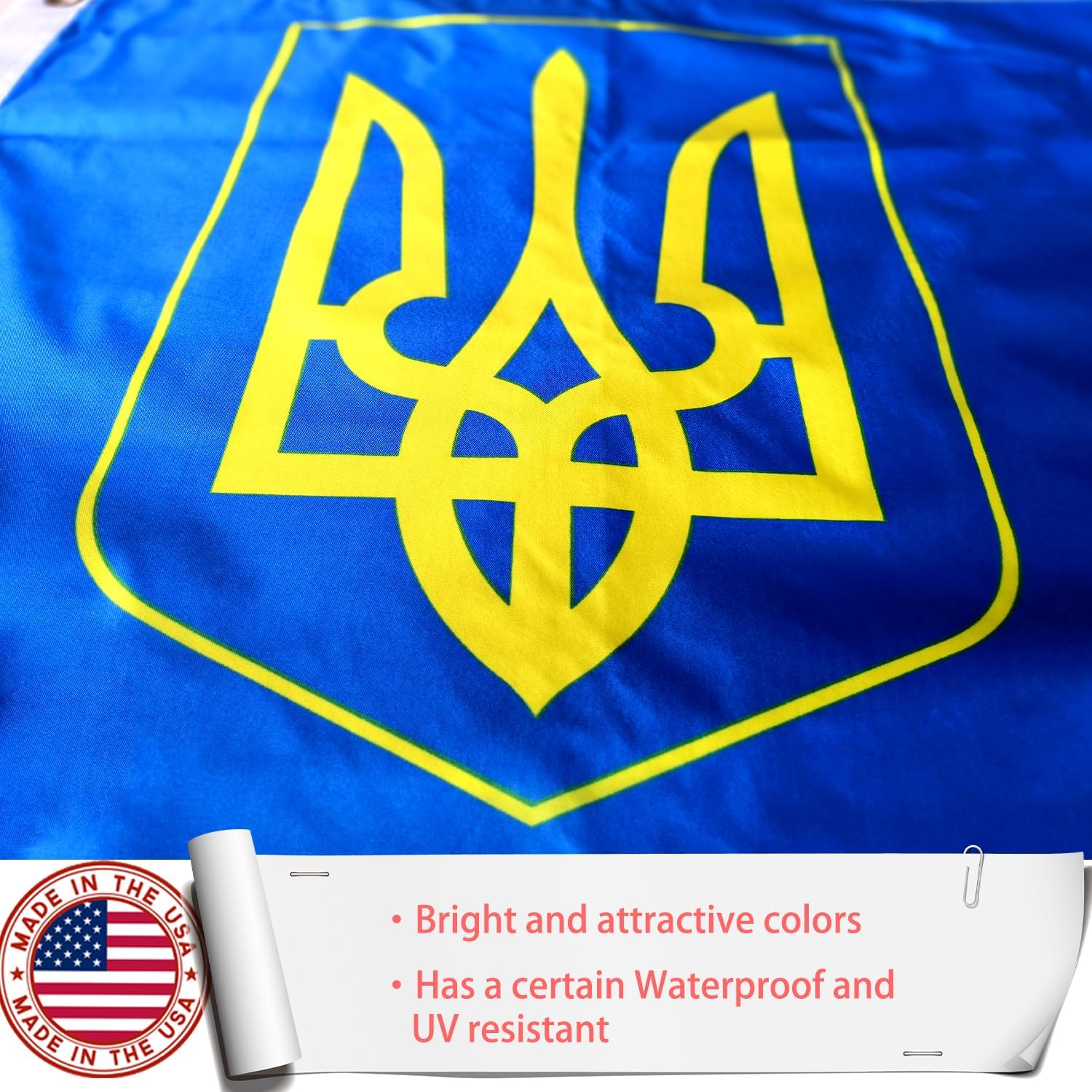 Ukrainian Flag 3x5 Outdoor Made in USA - Double Sided Heavy Duty Vivid Color Ukraine Trident Flags Banner with 2 Brass Grommet