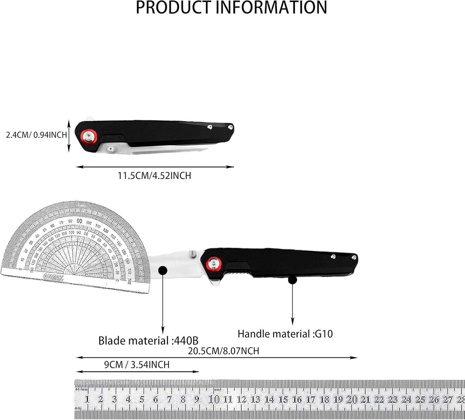 7.99-inch Lightweight Folding Knife, 440B Steel Blade, G10 Handle, EDC Outdoor Camping Fishing Knife, Adventure Survival Tool, Men's Gift