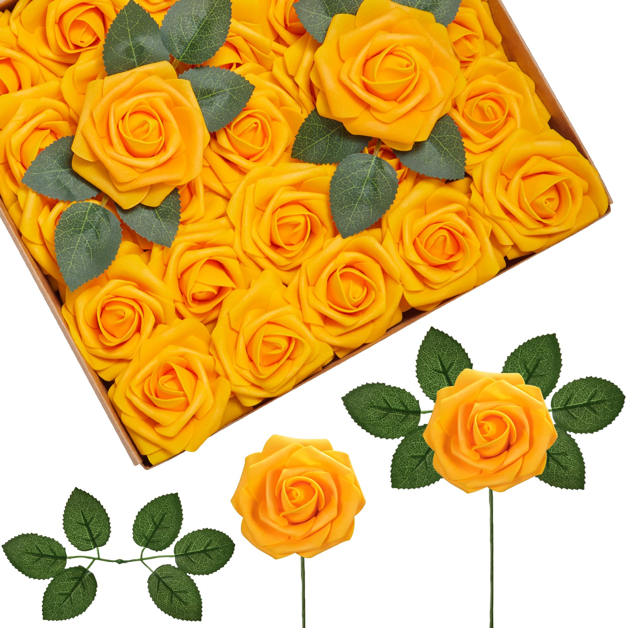 Roses artificielles en mousse jaune deco mariage fetes anniversaire et centre de table x50