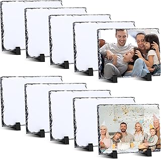 10 Pcs Sublimation Blank Rock Slates with Display Stand, 7.9 x 5.9 Inch DIY Sublimation Stone Plaque Products for Thermal Heat Press Transfer Photos