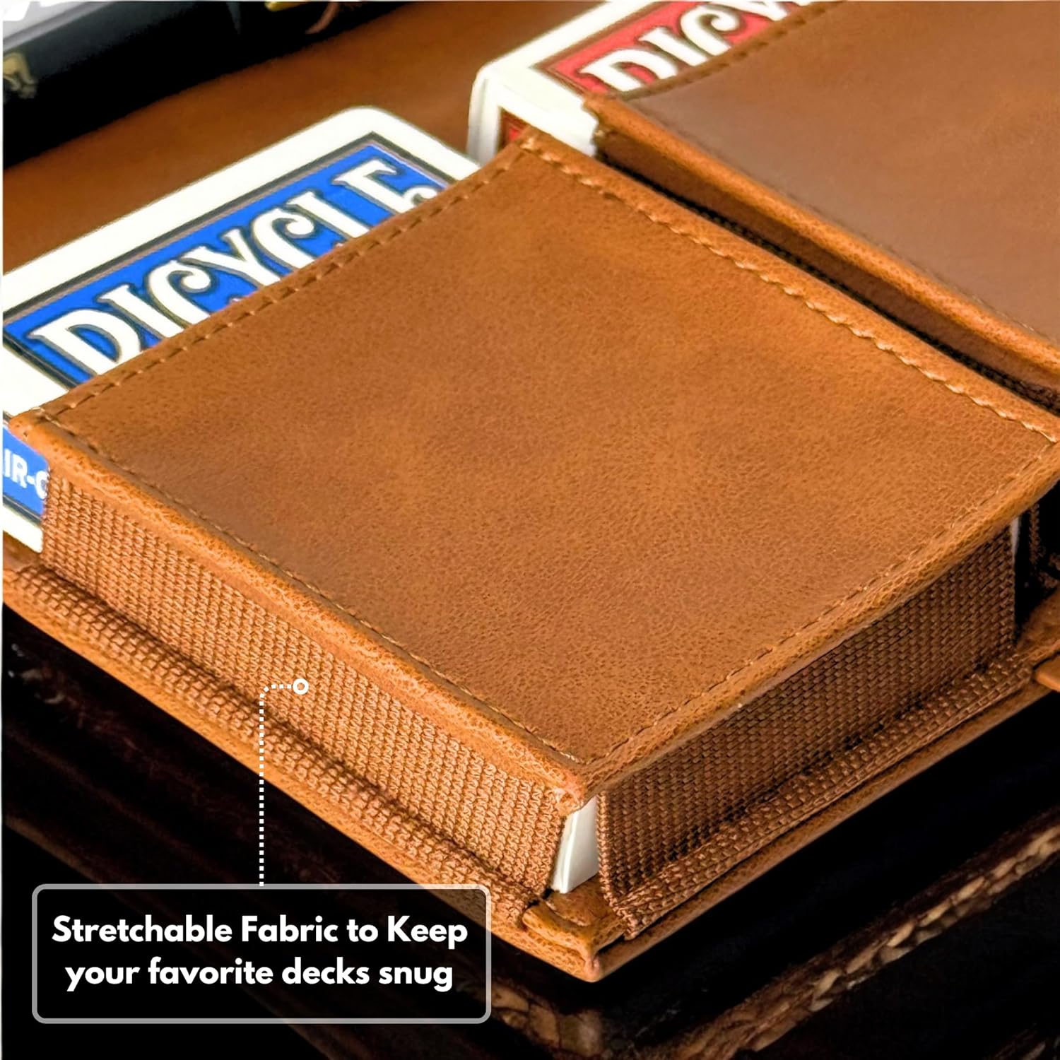 Luck Lab Double Deck Leather Playing Card Case/Holder - Fits Two Decks of Poker and Bridge Size Cards, Notepad and Pen (Brown)